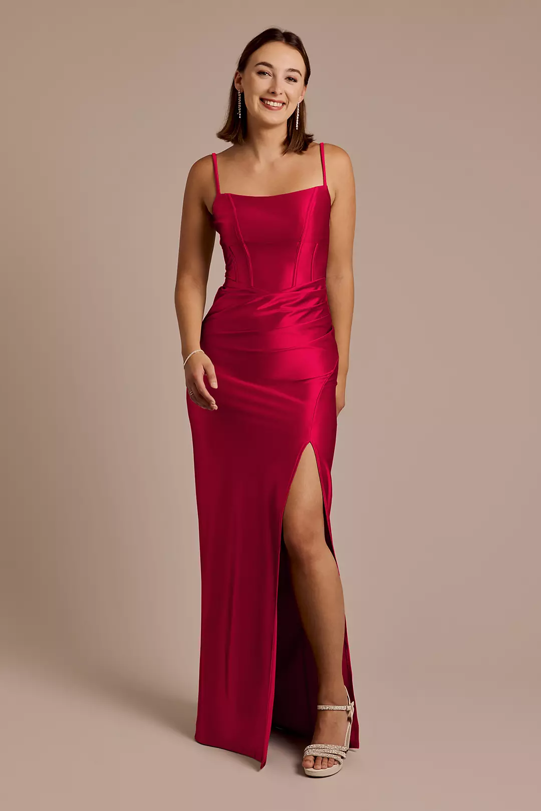 Sculpting Satin Spaghetti Strap Sheath Dress - Image 50