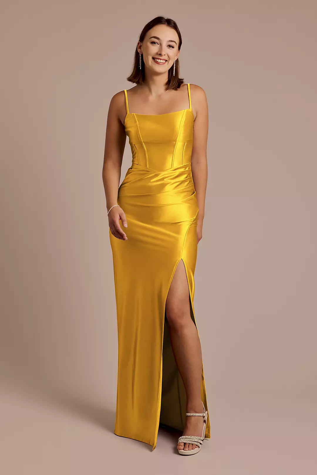 Sculpting Satin Spaghetti Strap Sheath Dress - Image 55