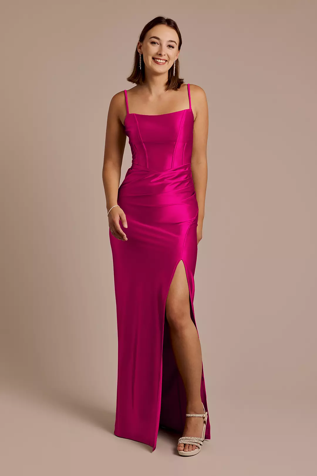 Sculpting Satin Spaghetti Strap Sheath Dress - Image 82