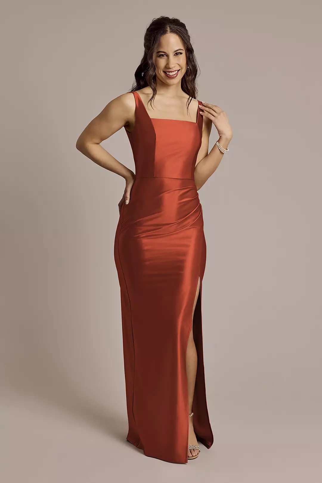 Sculpting Satin Square Neck Tank Dress - Image 30
