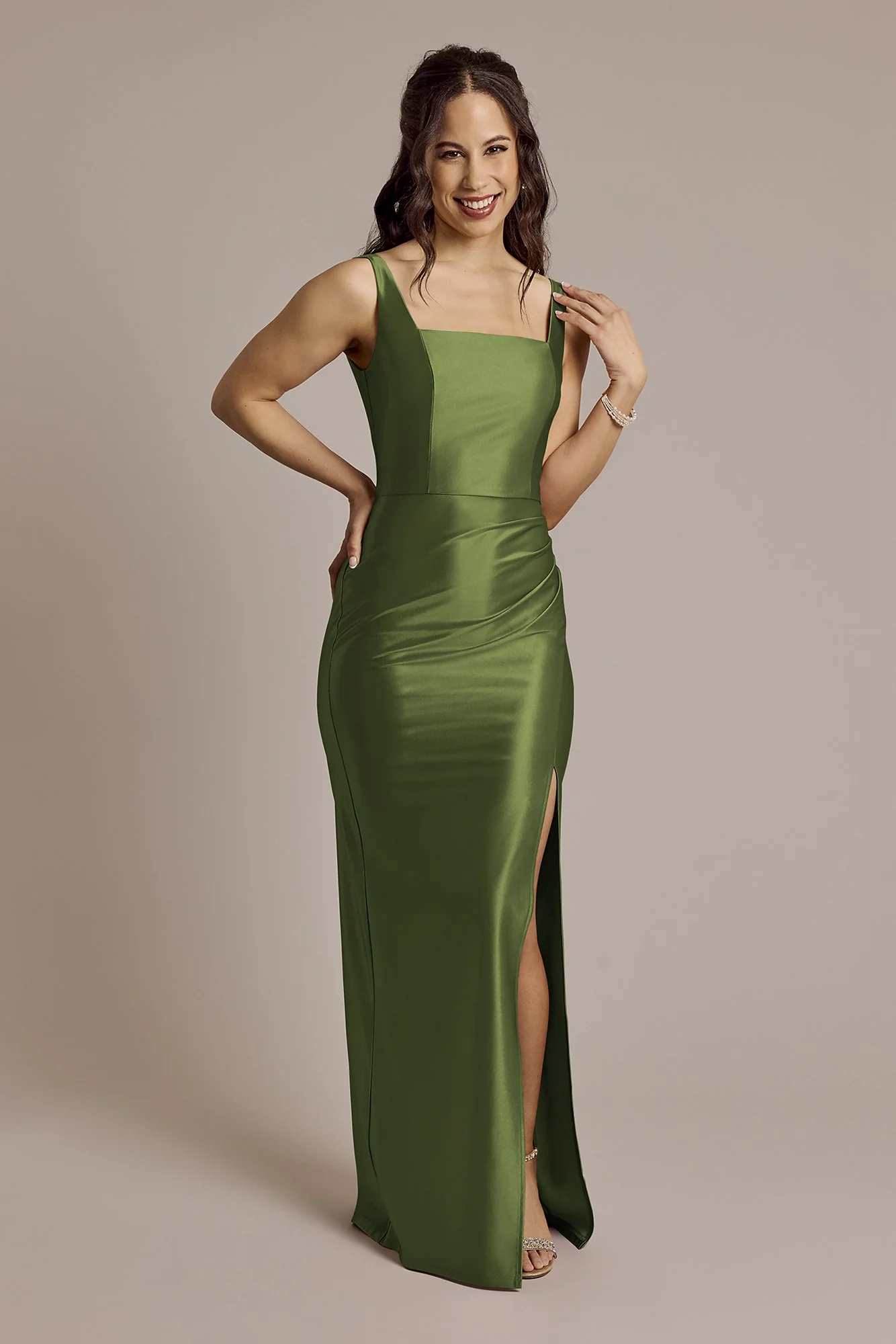 Sculpting Satin Square Neck Tank Dress - Image 9