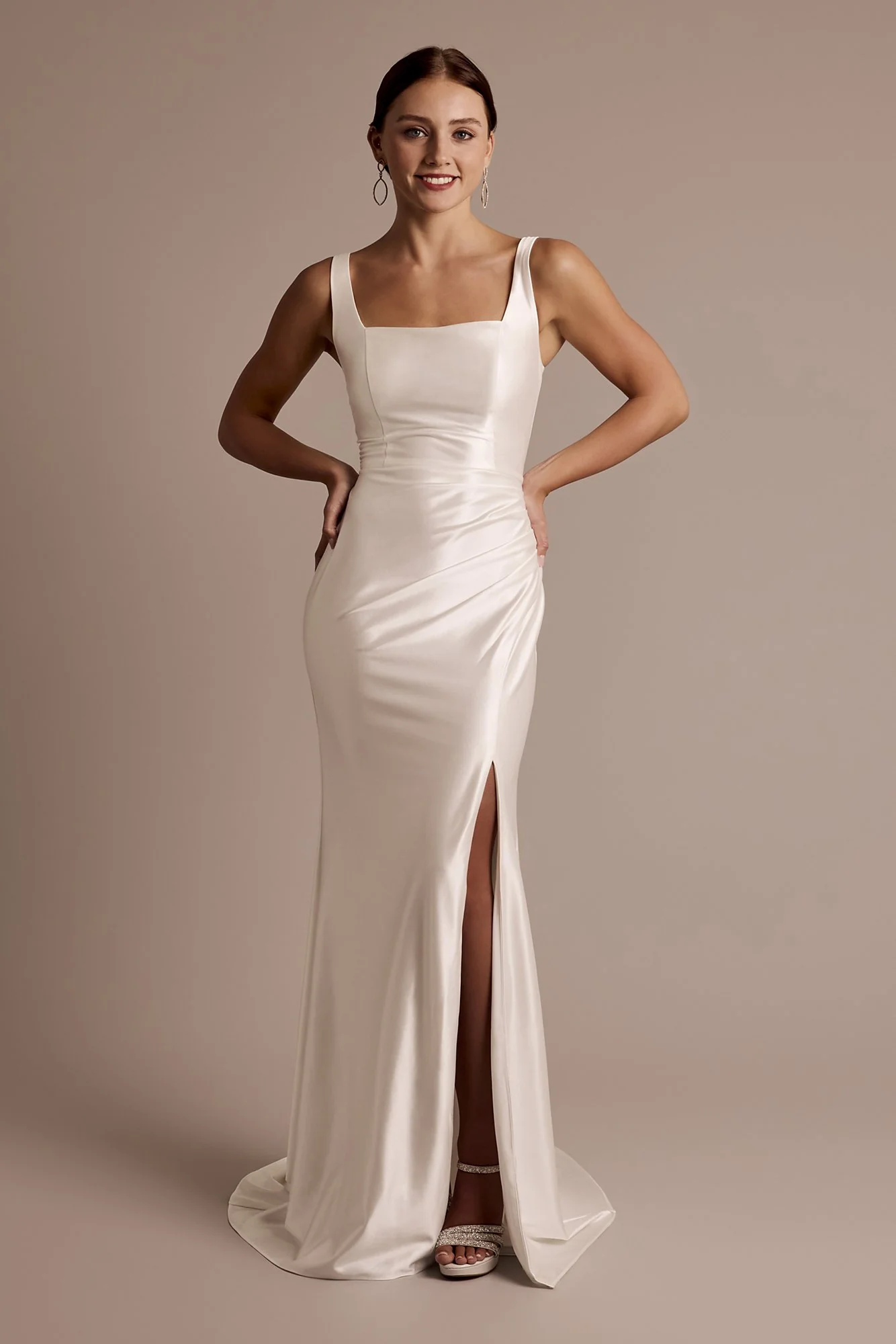 Sculpting Satin Square Neck Tank Wedding Dress - Image 3