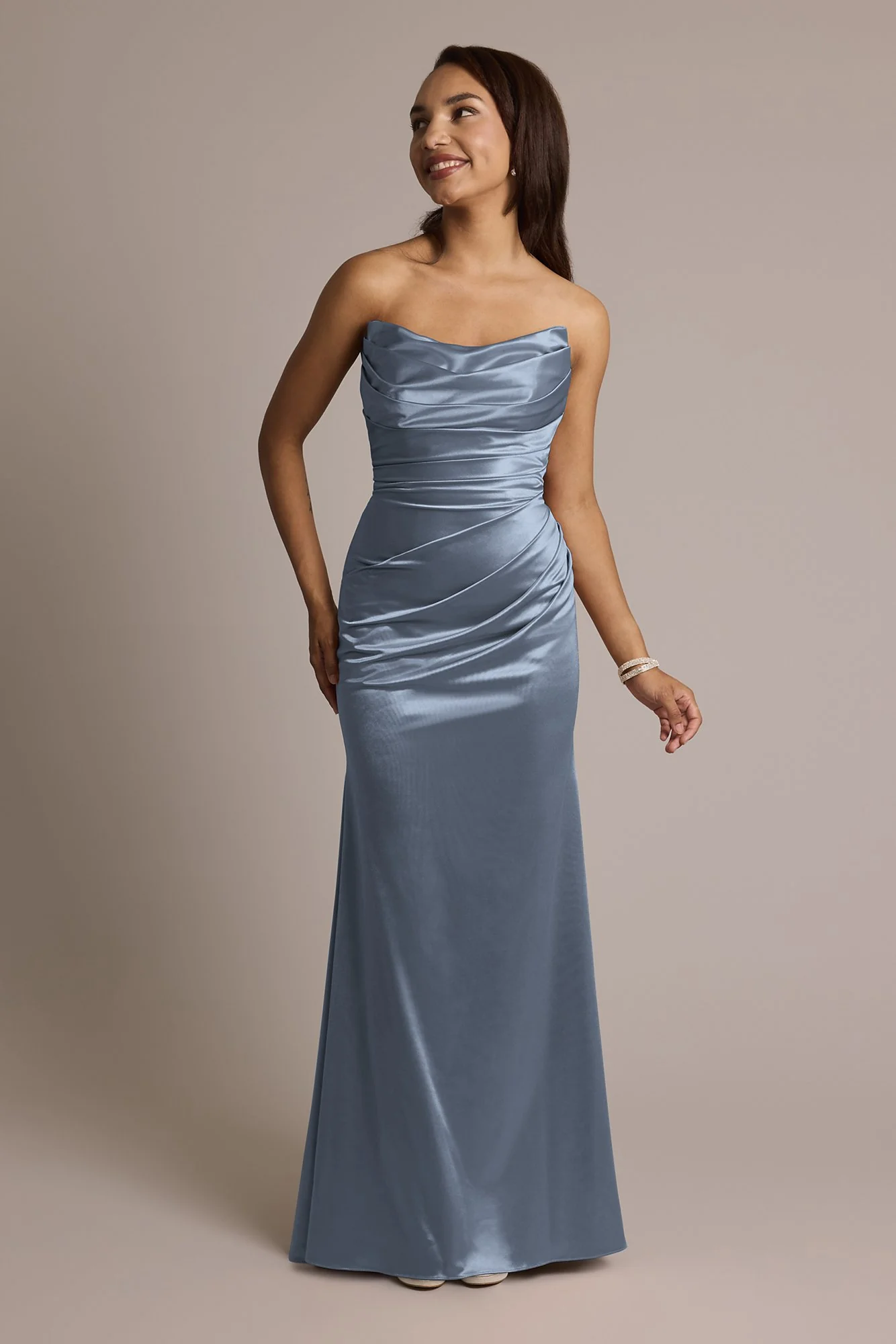 Sculpting Satin Strapless Mermaid Dress - Image 3