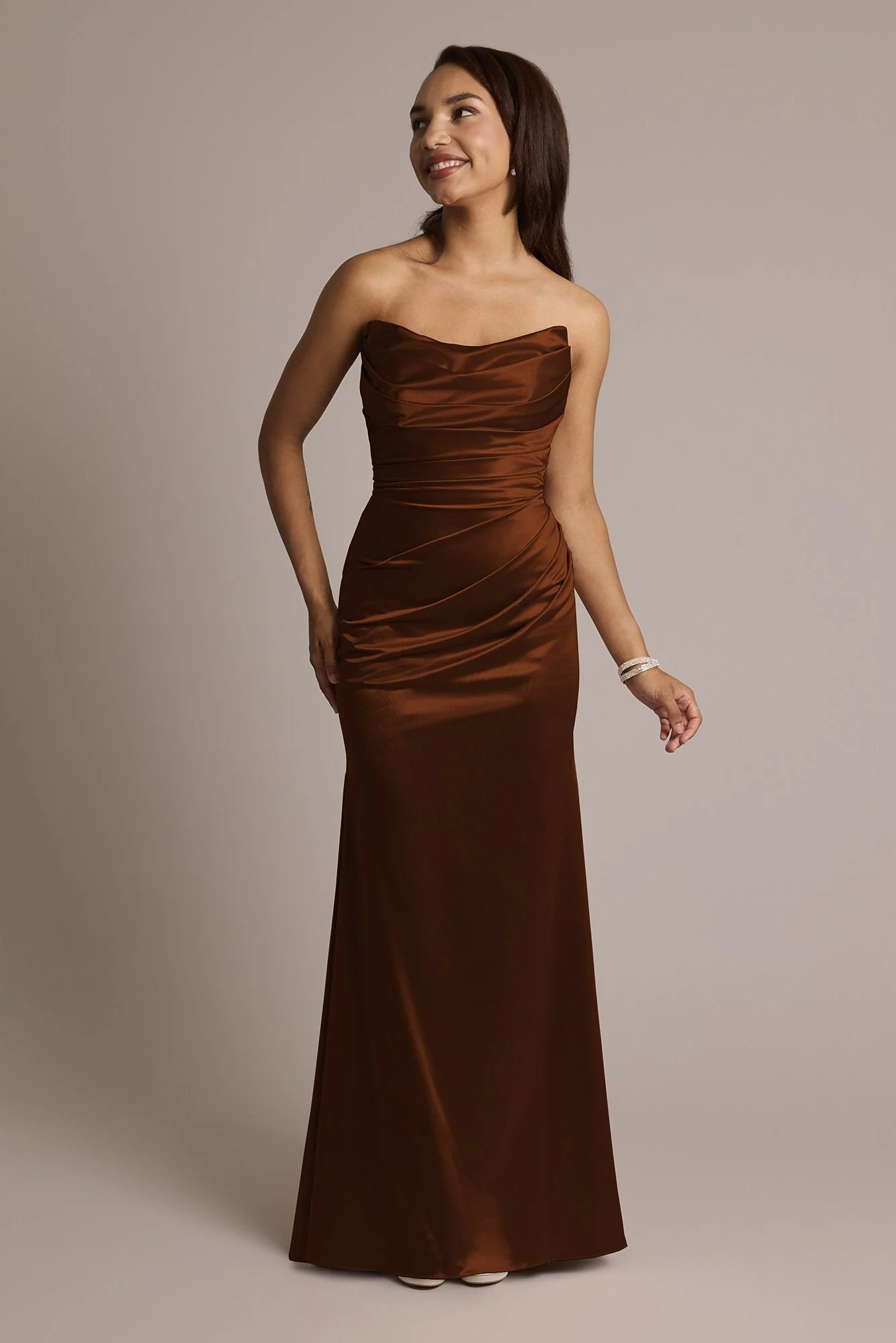 Sculpting Satin Strapless Mermaid Dress - Image 59