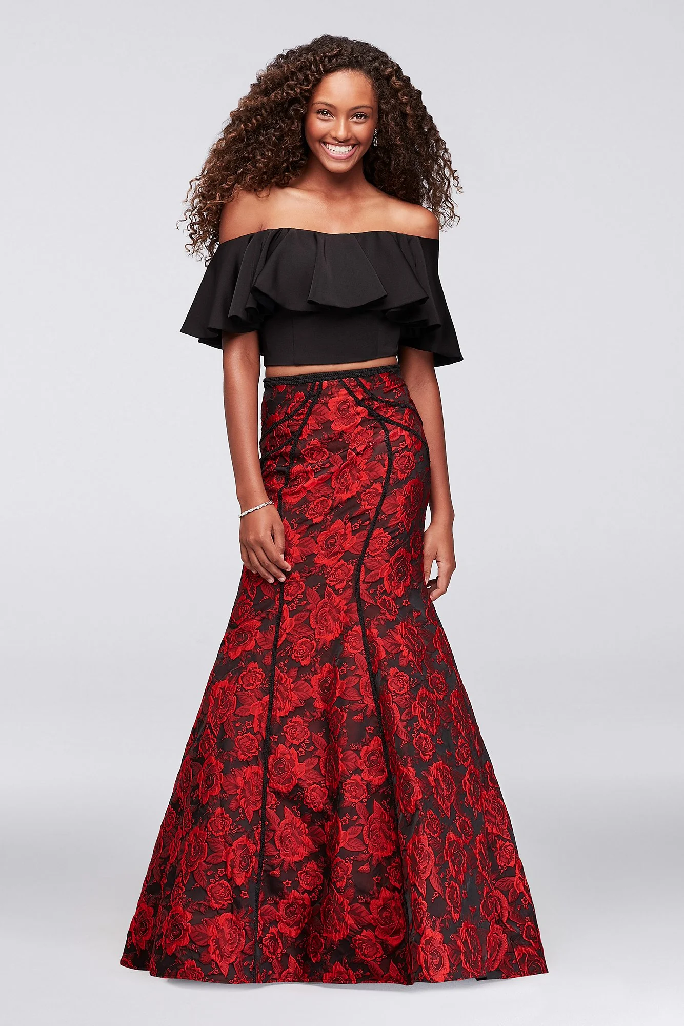 Seamed Brocade Two-Piece Dress with Flounced Top - Image 2