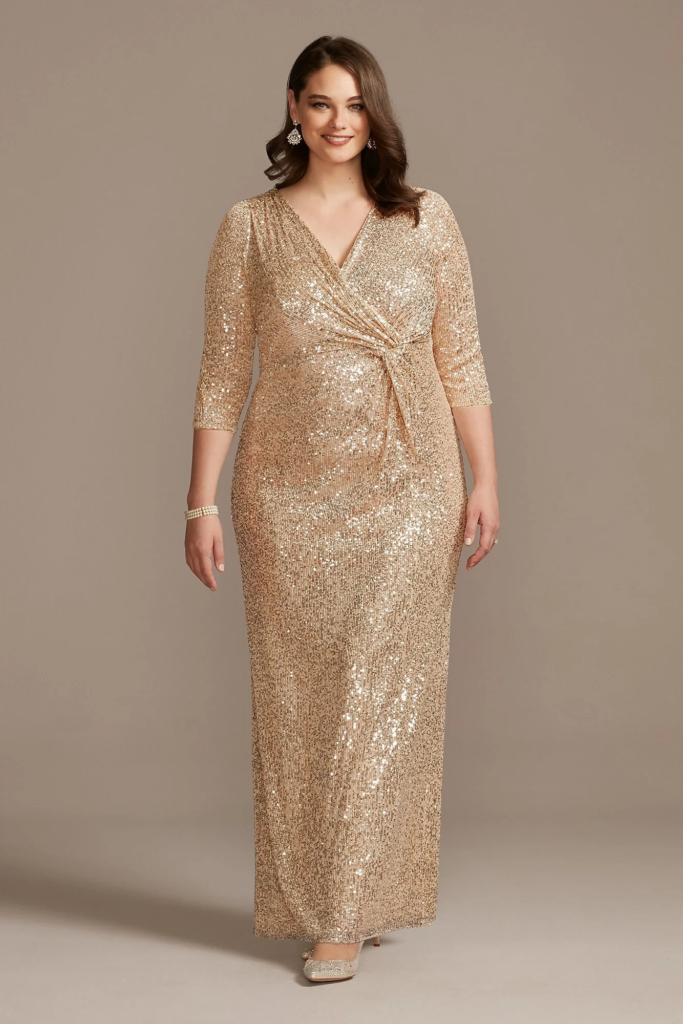 Sequin 3/4 Sleeve Wrap Front Dress with Twist - Image 2