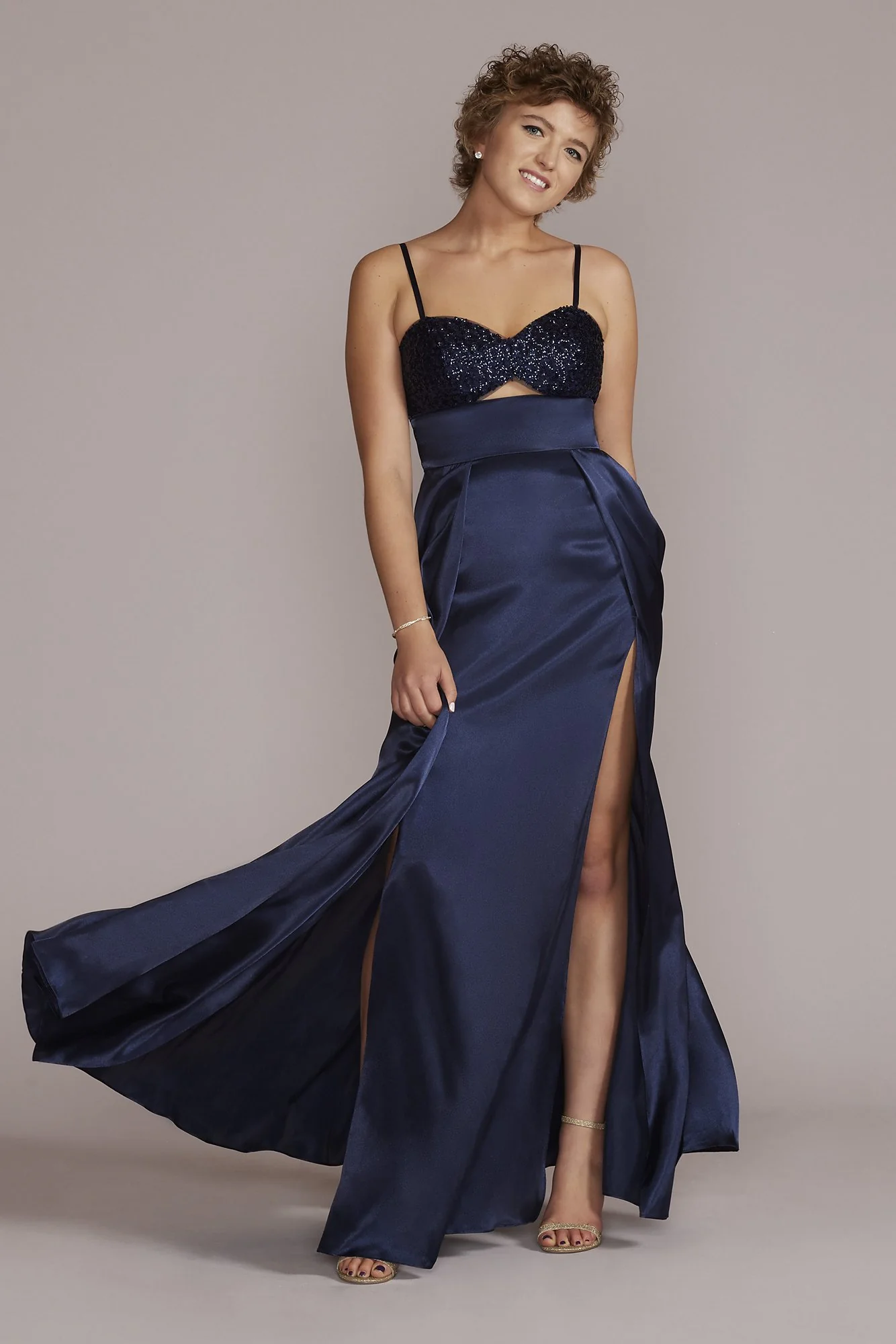 Sequin and Charmeuse Cutout Prom Dress