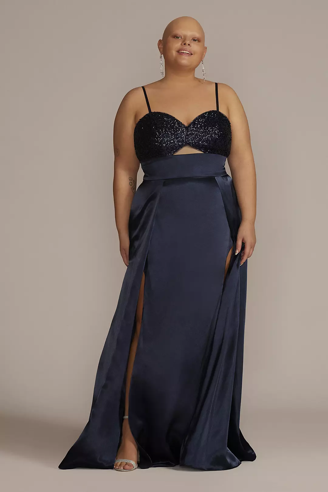 Sequin and Charmeuse Cutout Prom Dress - Image 2