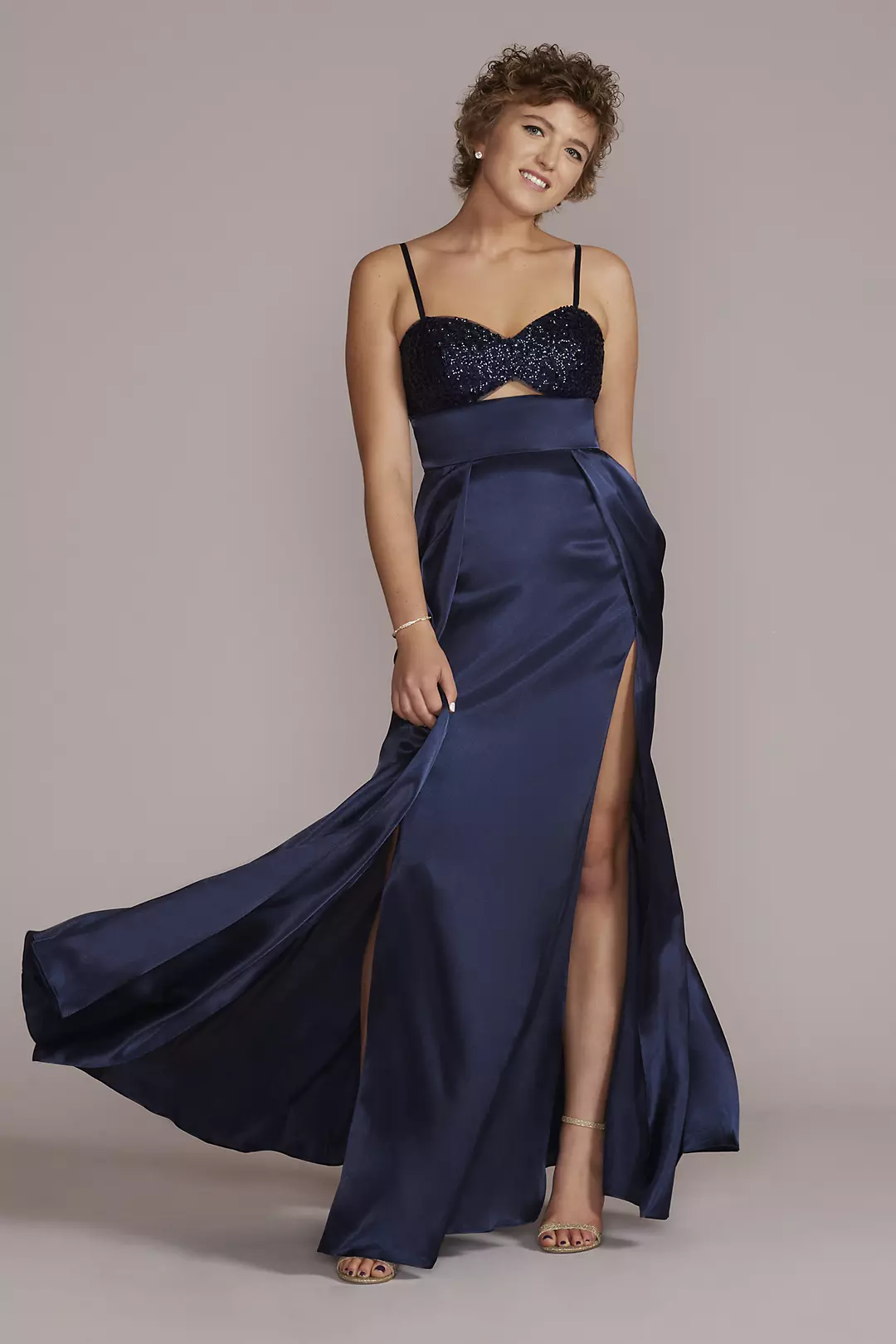 Sequin and Charmeuse Cutout Prom Dress - Image 5