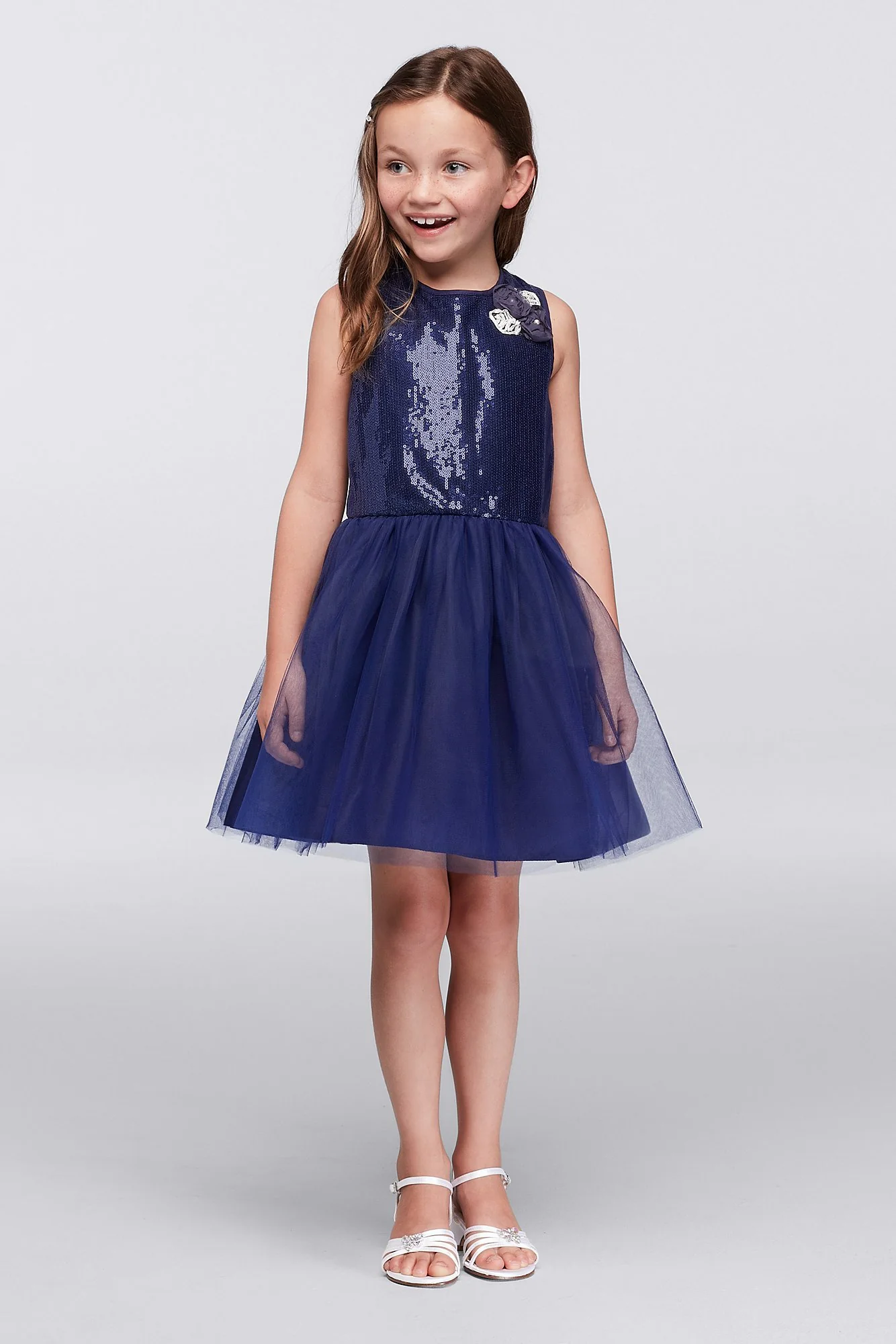 Sequin and Tulle Party Dress with Flower Applique