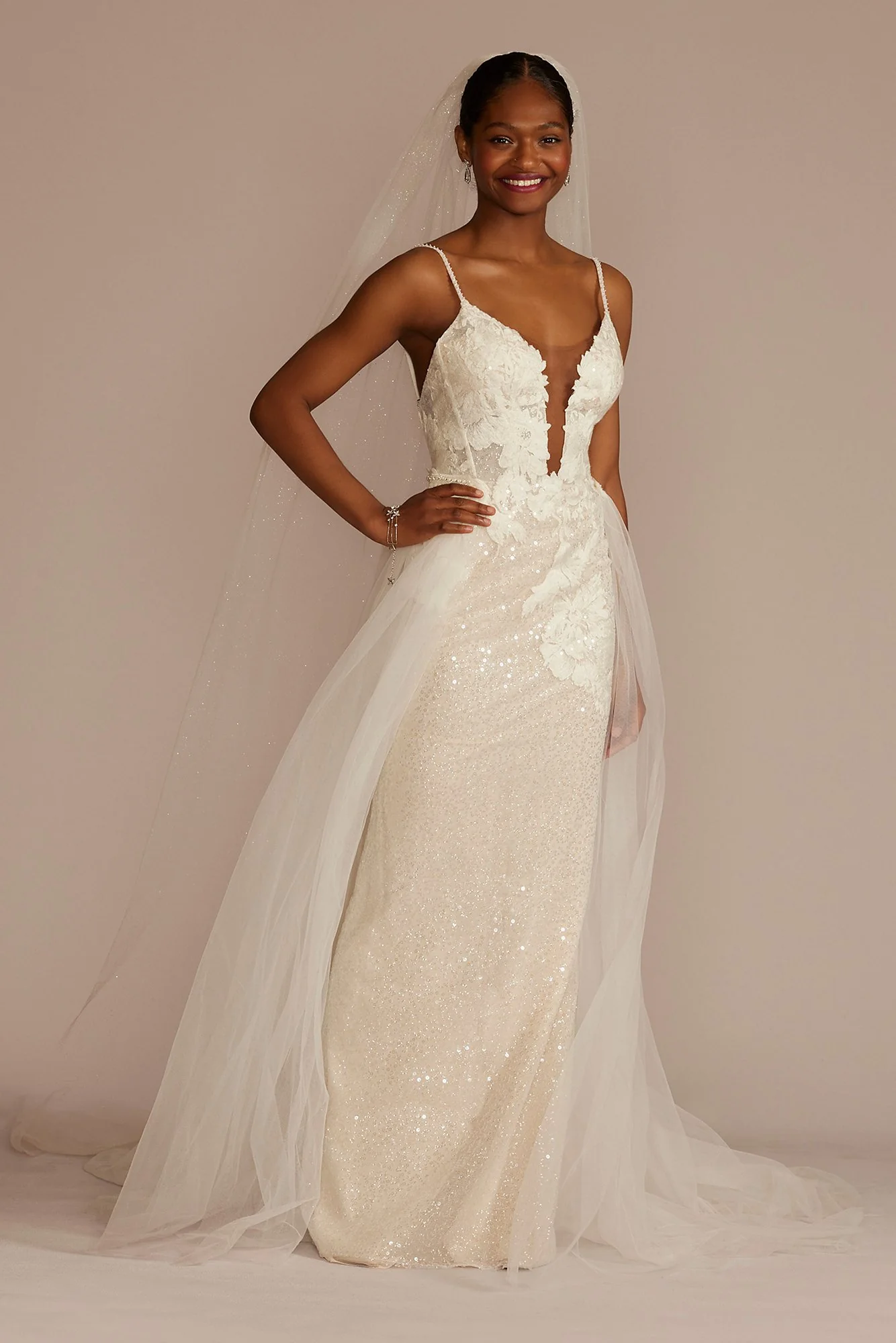 Sequin Applique Wedding Dress with Removable Train - Image 9