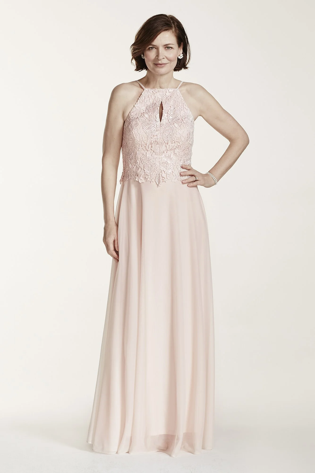 Sequin Beaded Lace Bodice Dress with Key Hole - Image 3