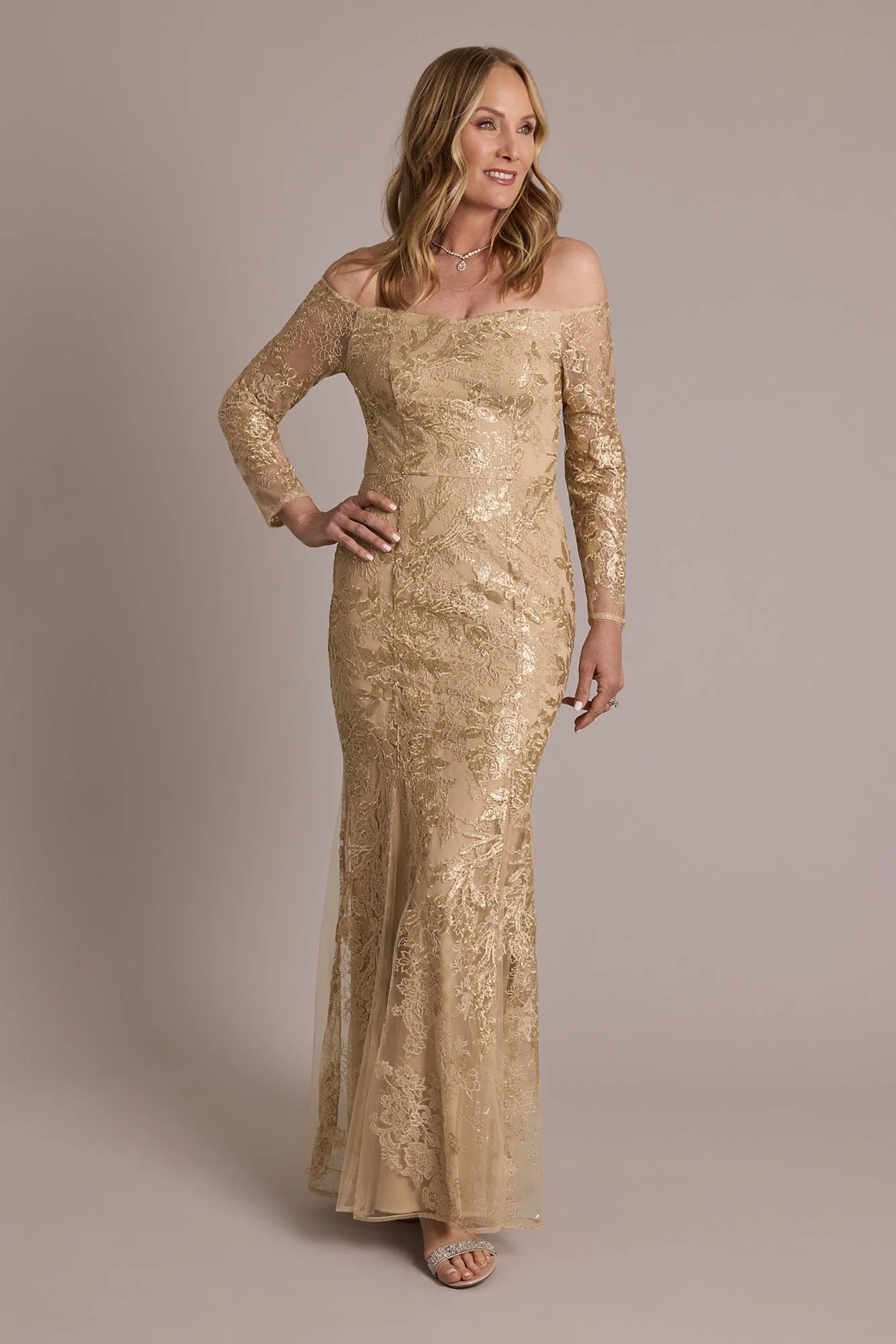 As Is Long-Sleeve Off-the-Shoulder Mermaid Dress