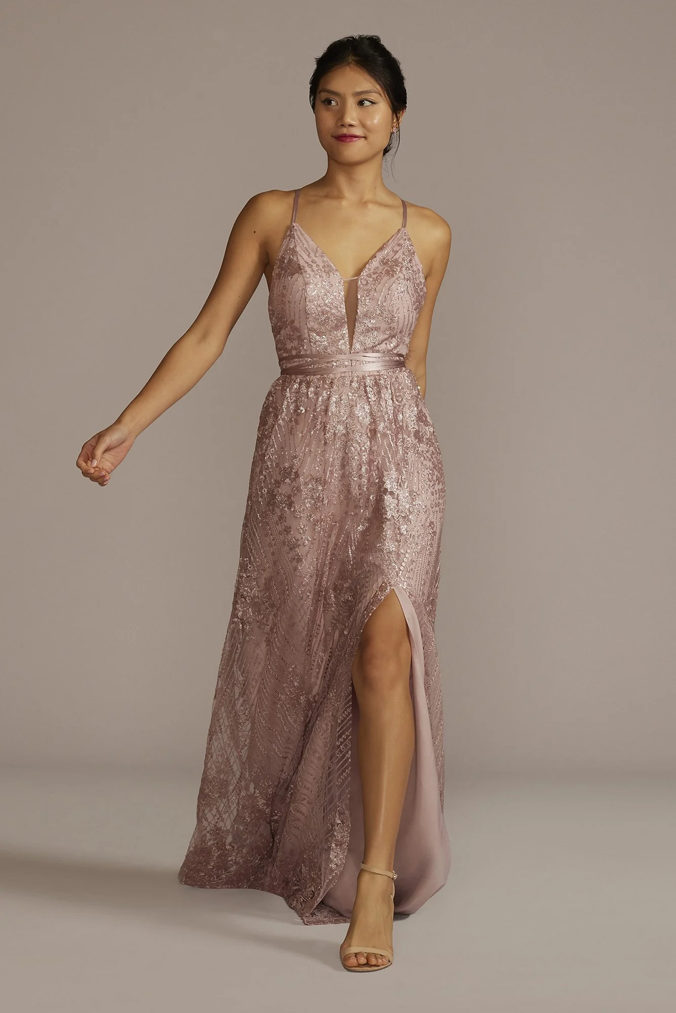 Sequin Embroidered Plunge Bridesmaid Dress - Image 2