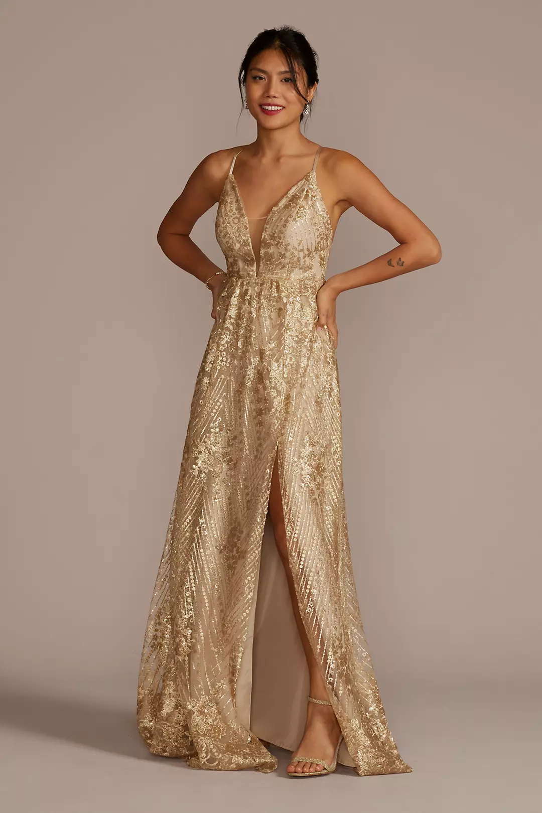 Sequin Embroidered Plunge Bridesmaid Dress - Image 7