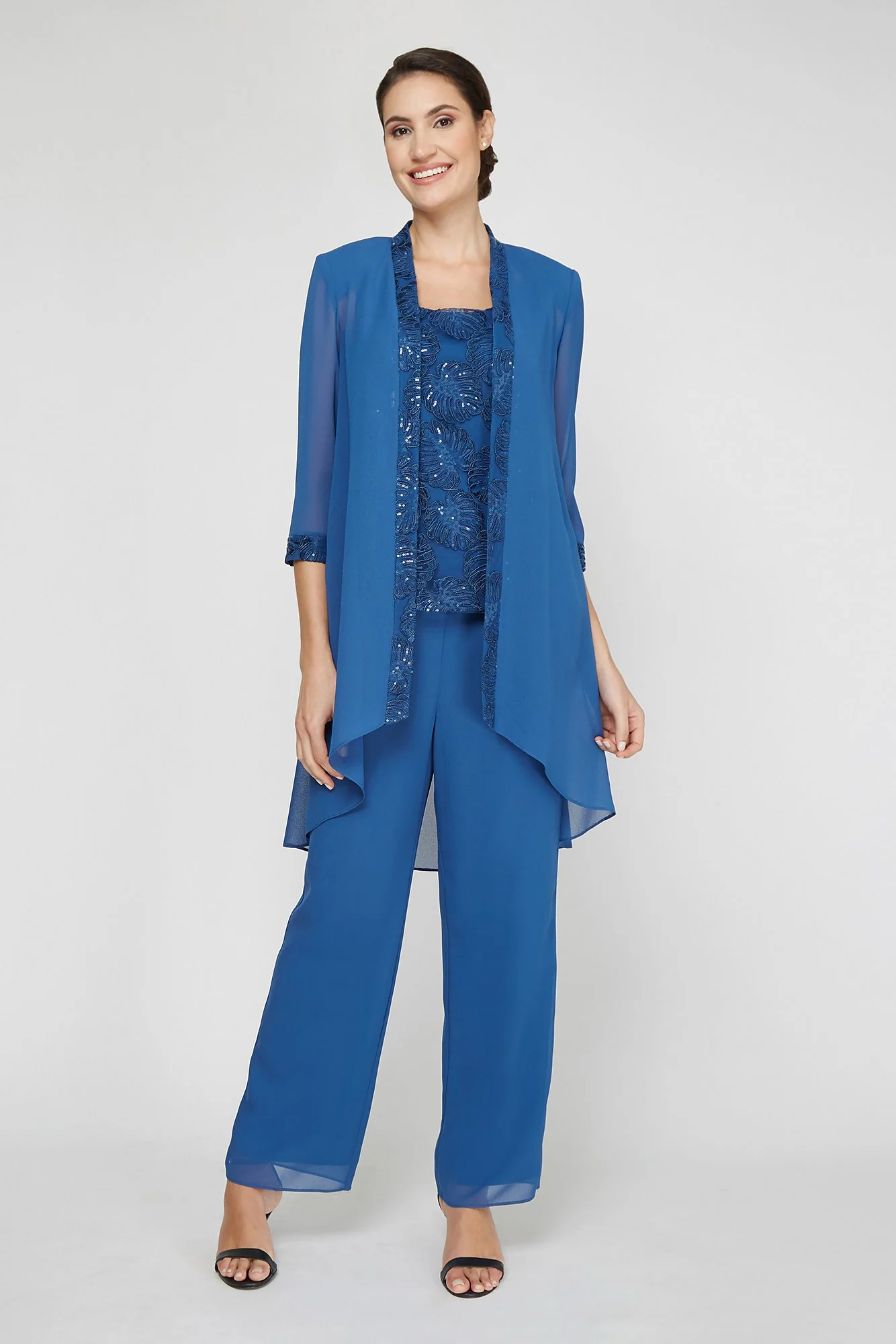 Sequin Embroidered Three-Piece Open Jacket Set