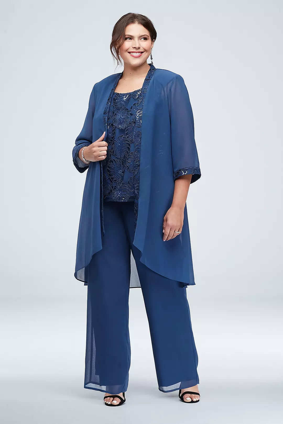 Sequin Embroidered Three-Piece Open Jacket Set - Image 3
