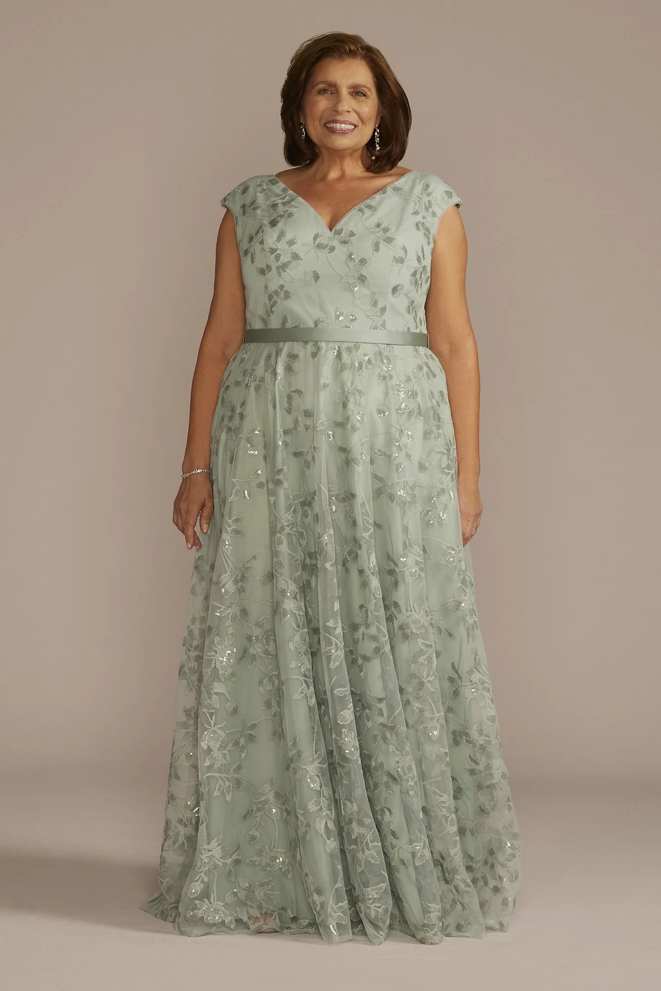 Sequin Floral Cap Sleeve A-Line Dress - Image 3