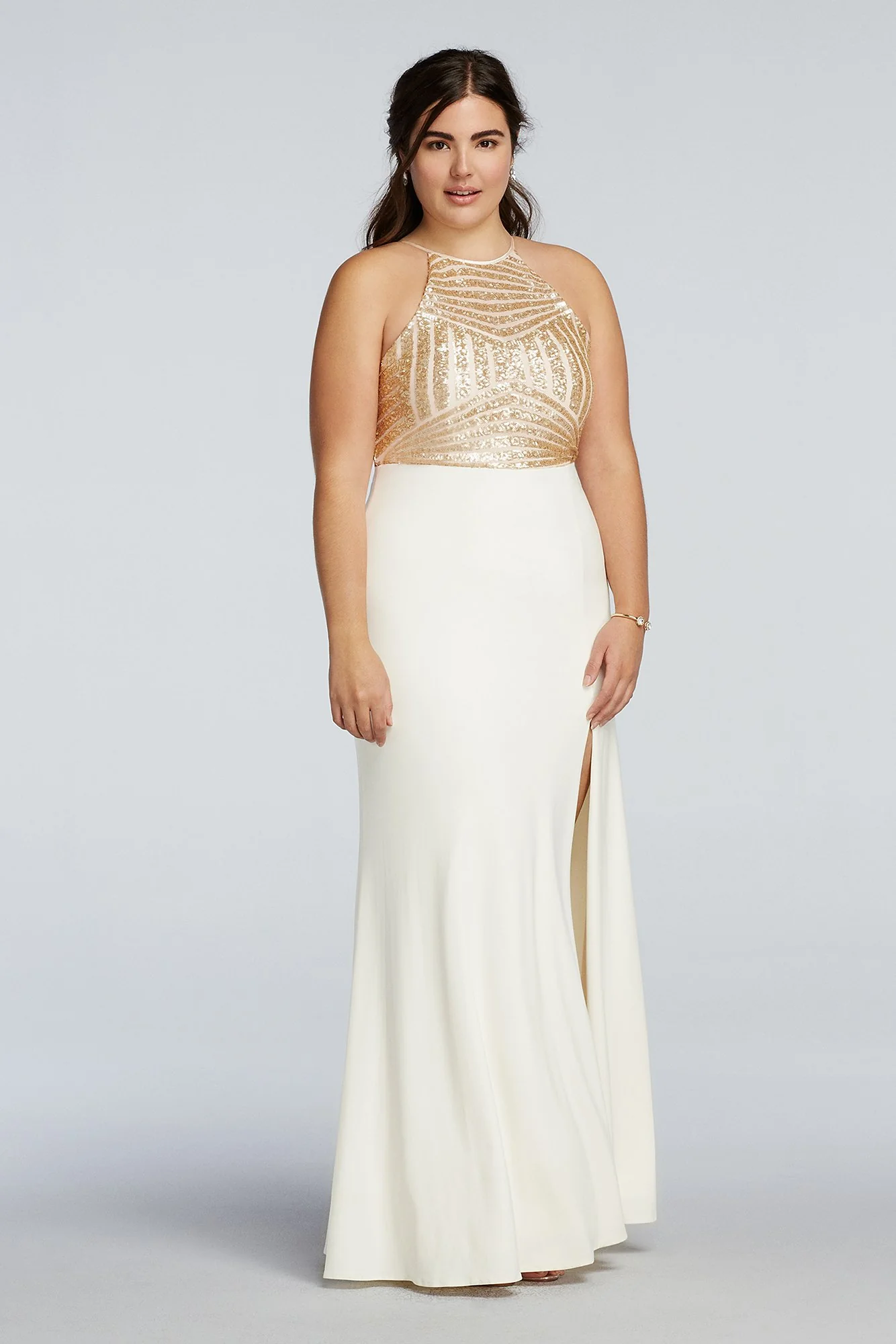Sequin High Neck Halter Prom Dress with Side Slit - Image 3