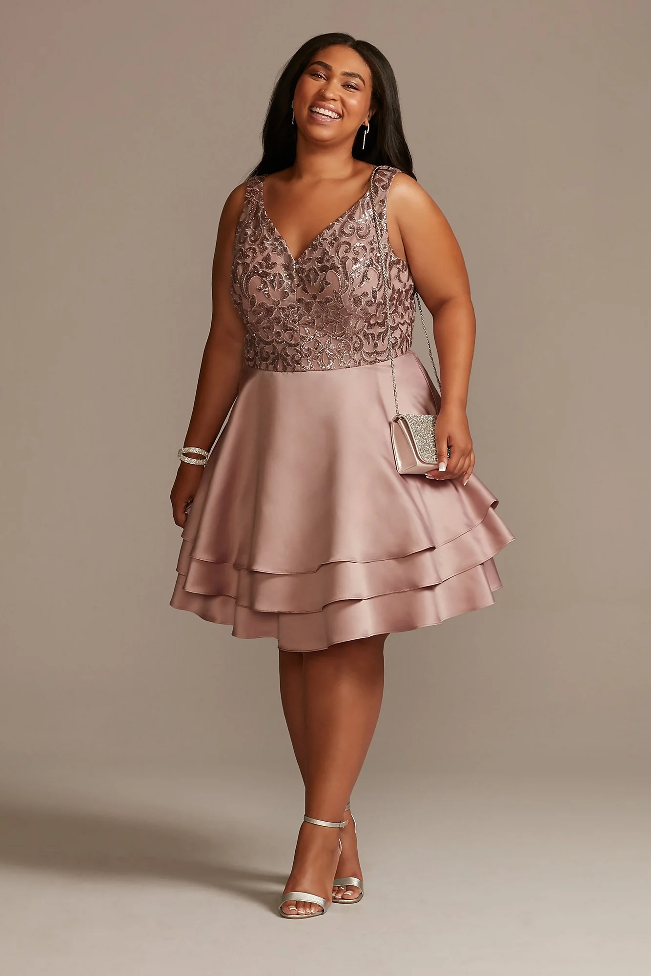 Sequin Lace A-Line Dress with Tiered Skirt - Image 2