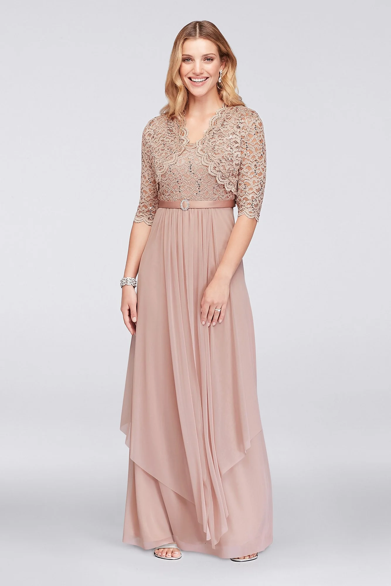 Sequin Lace and Chiffon Dress with Bolero Jacket