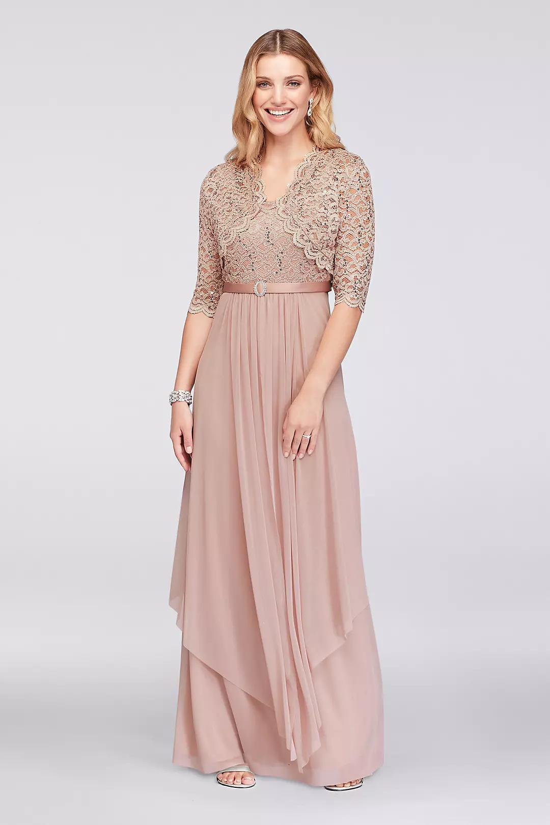 Sequin Lace and Chiffon Dress with Bolero Jacket - Image 10