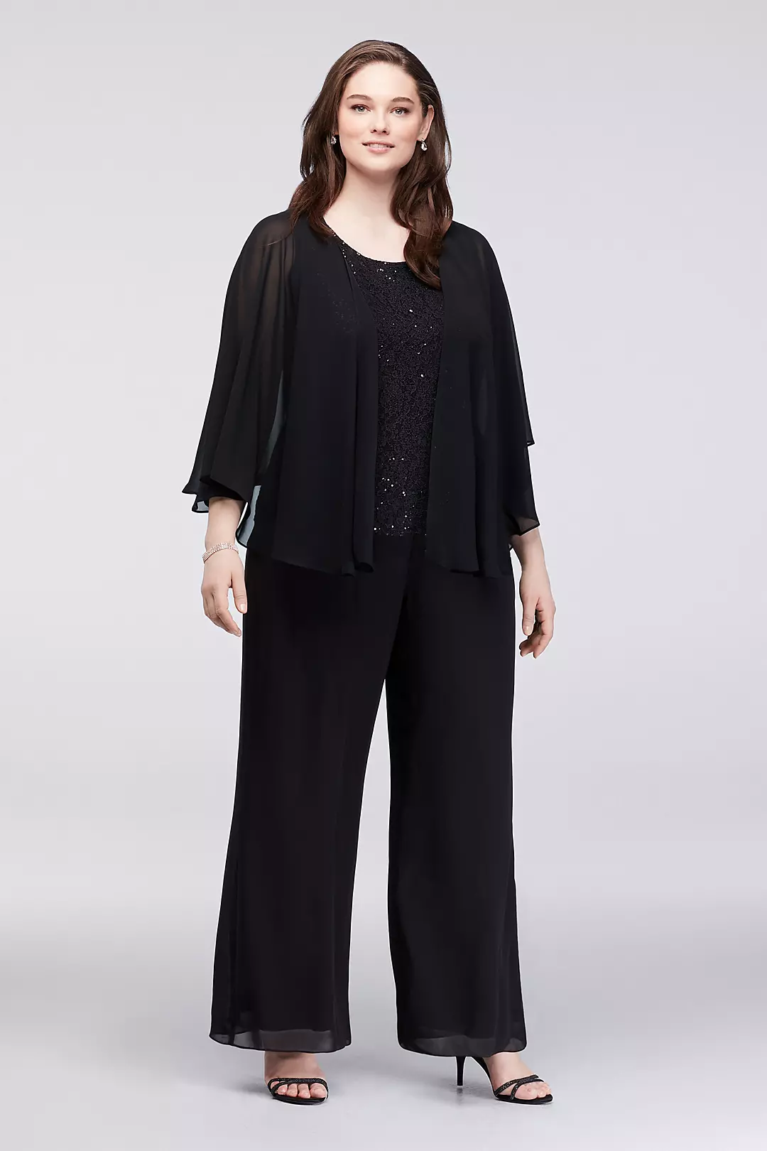 Sequin Lace and Chiffon Plus Size Pant Suit - Image 6