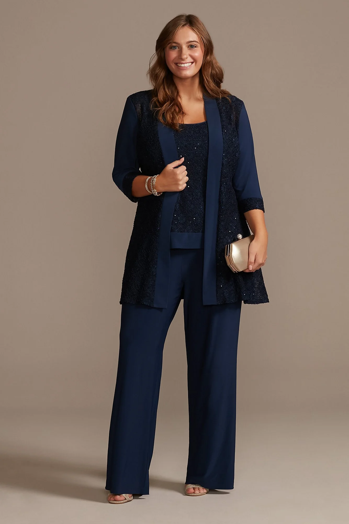 Sequin Lace and Jersey Three-Piece Pantsuit - Image 2