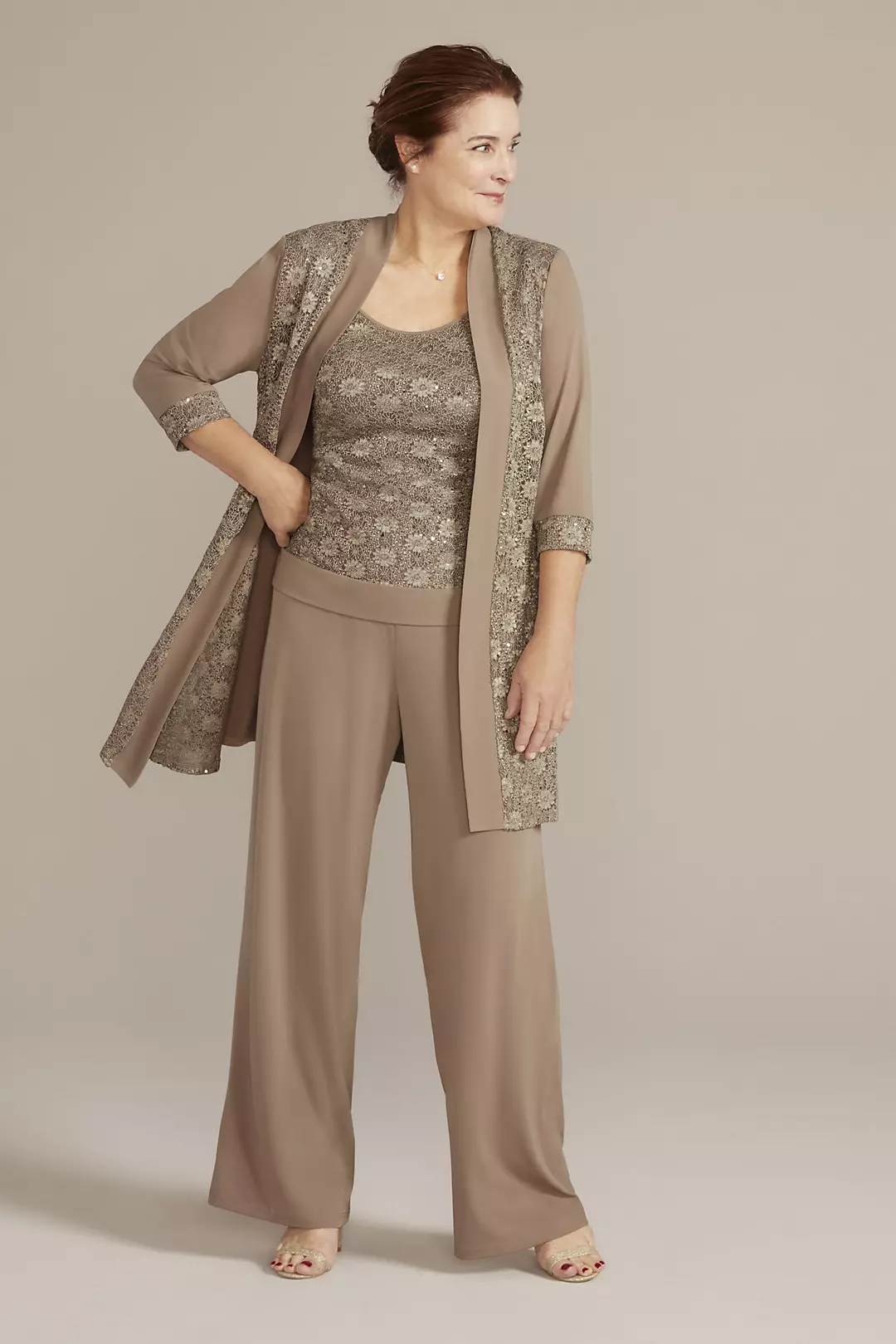 Sequin Lace and Jersey Three-Piece Pantsuit - Image 6