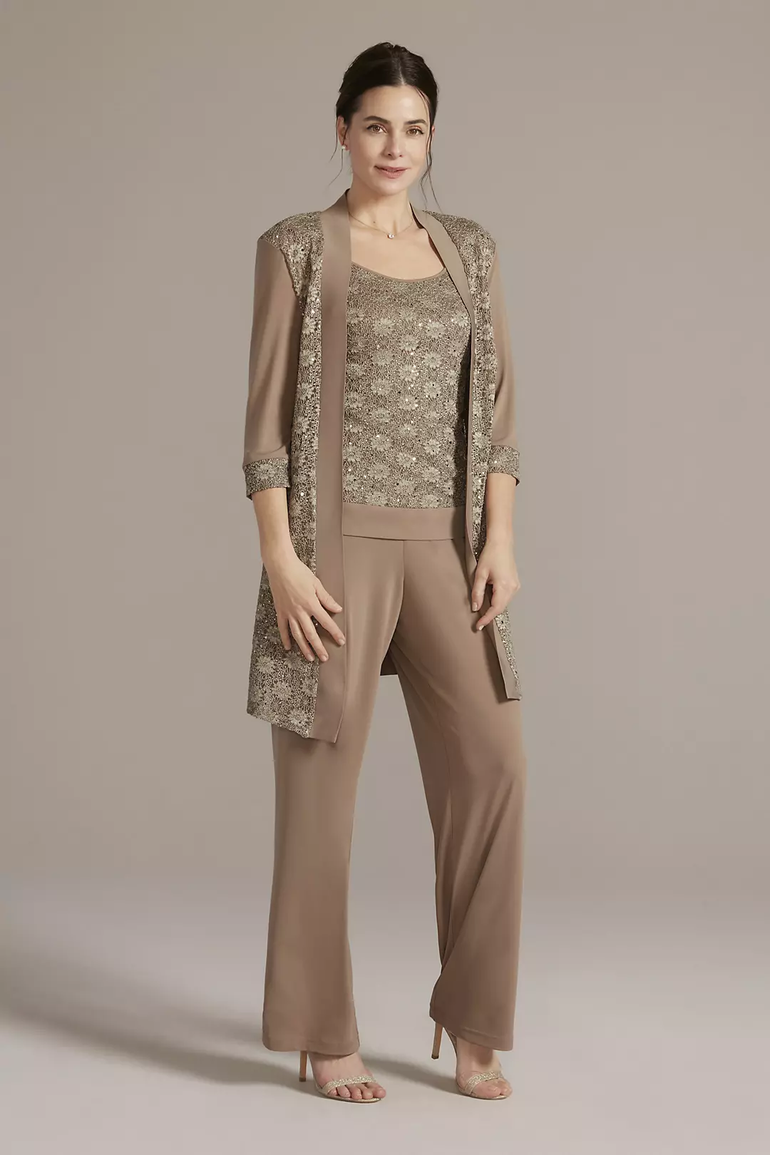 Sequin Lace and Jersey Three-Piece Pantsuit - Image 8