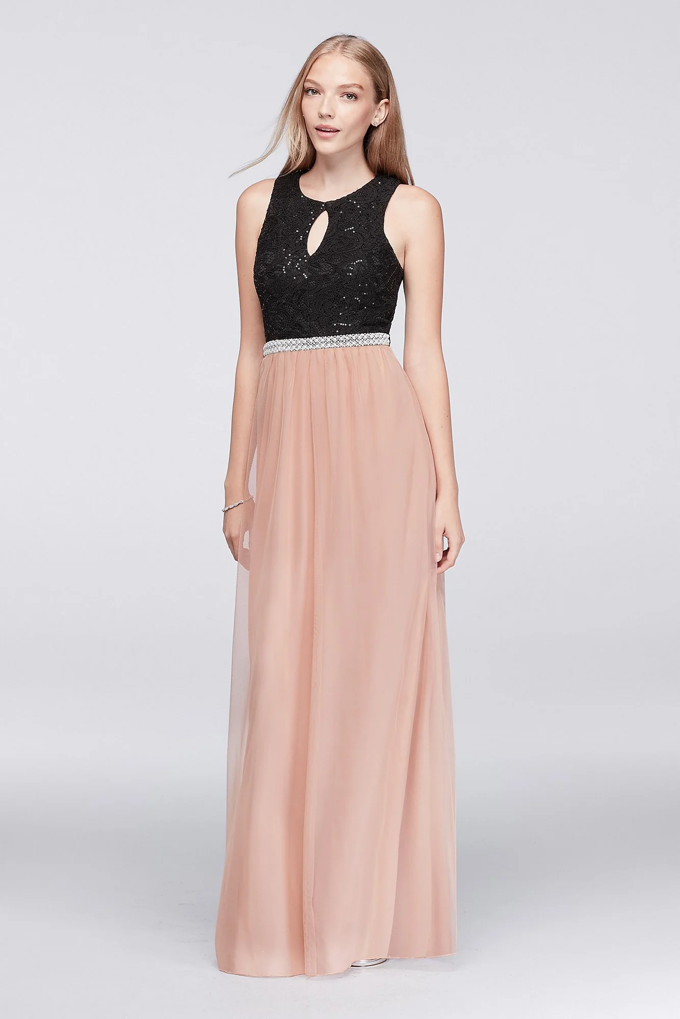 Sequin Lace and Mesh Maxi Dress with Open Back