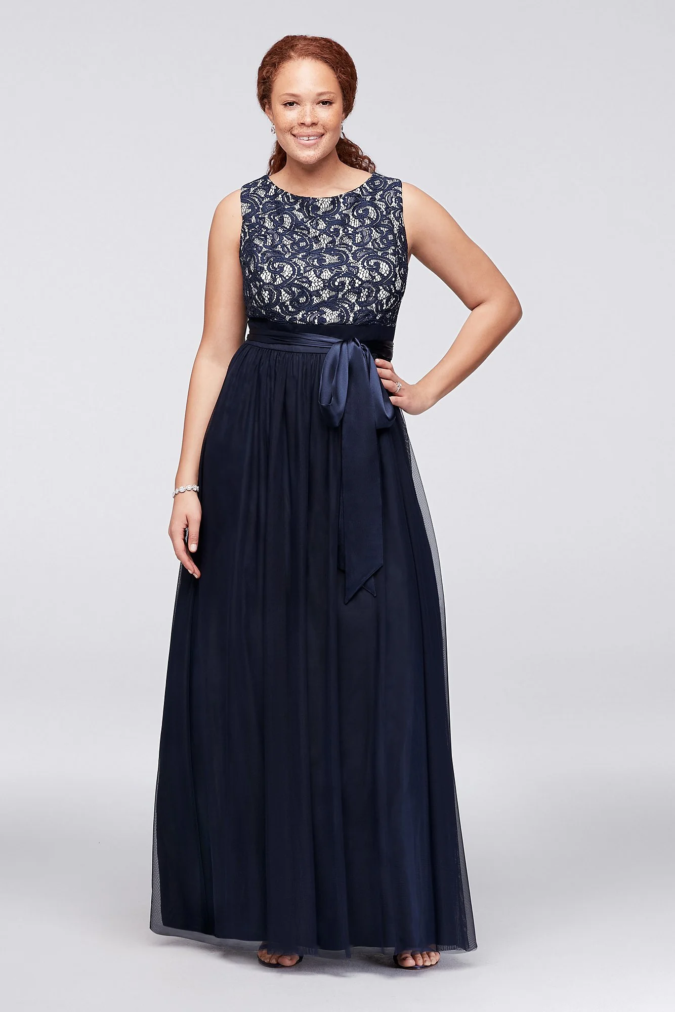 Sequin Lace and Tulle Ball Gown with Satin Sash - Image 3