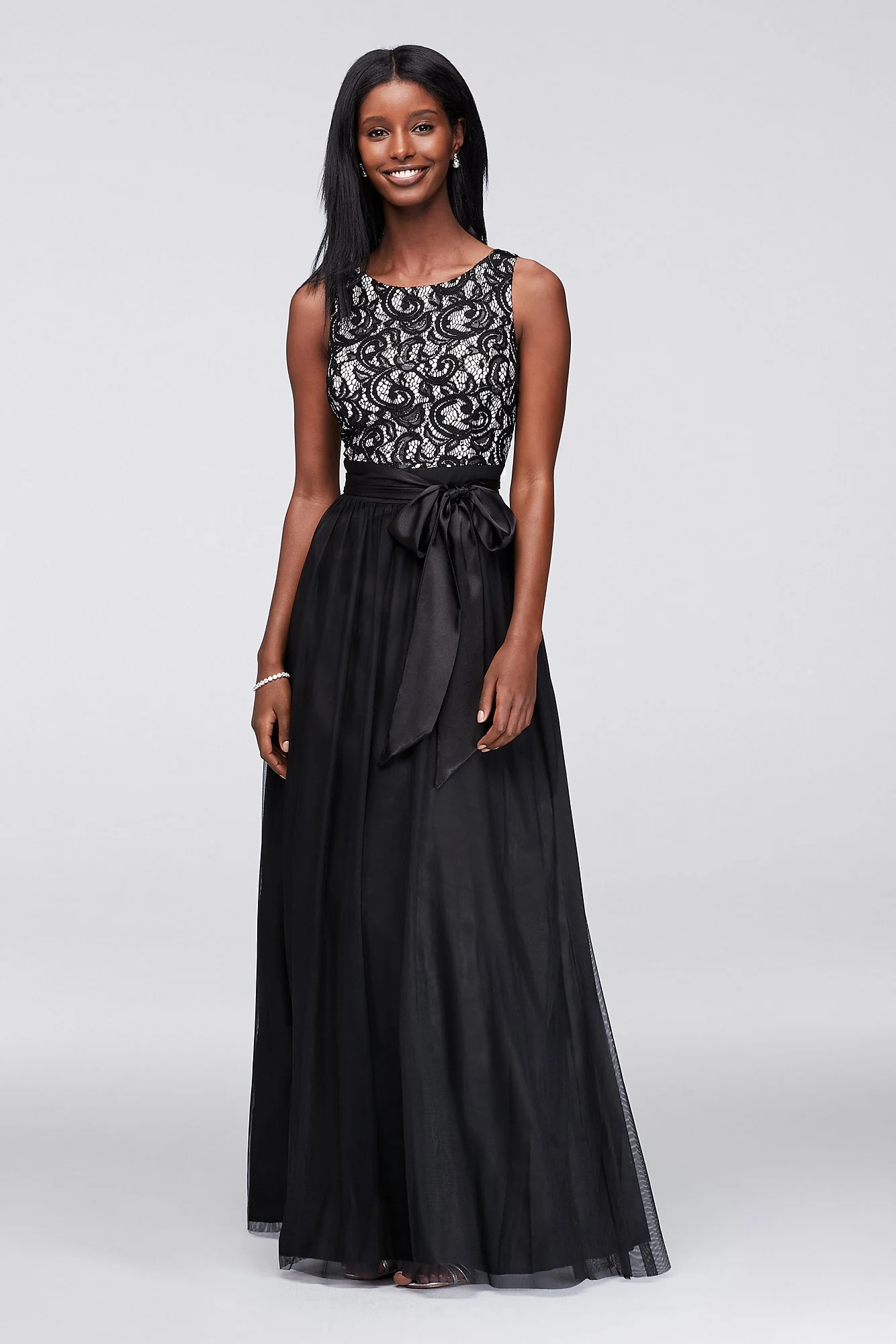 Sequin Lace and Tulle Ball Gown with Satin Sash - Image 4