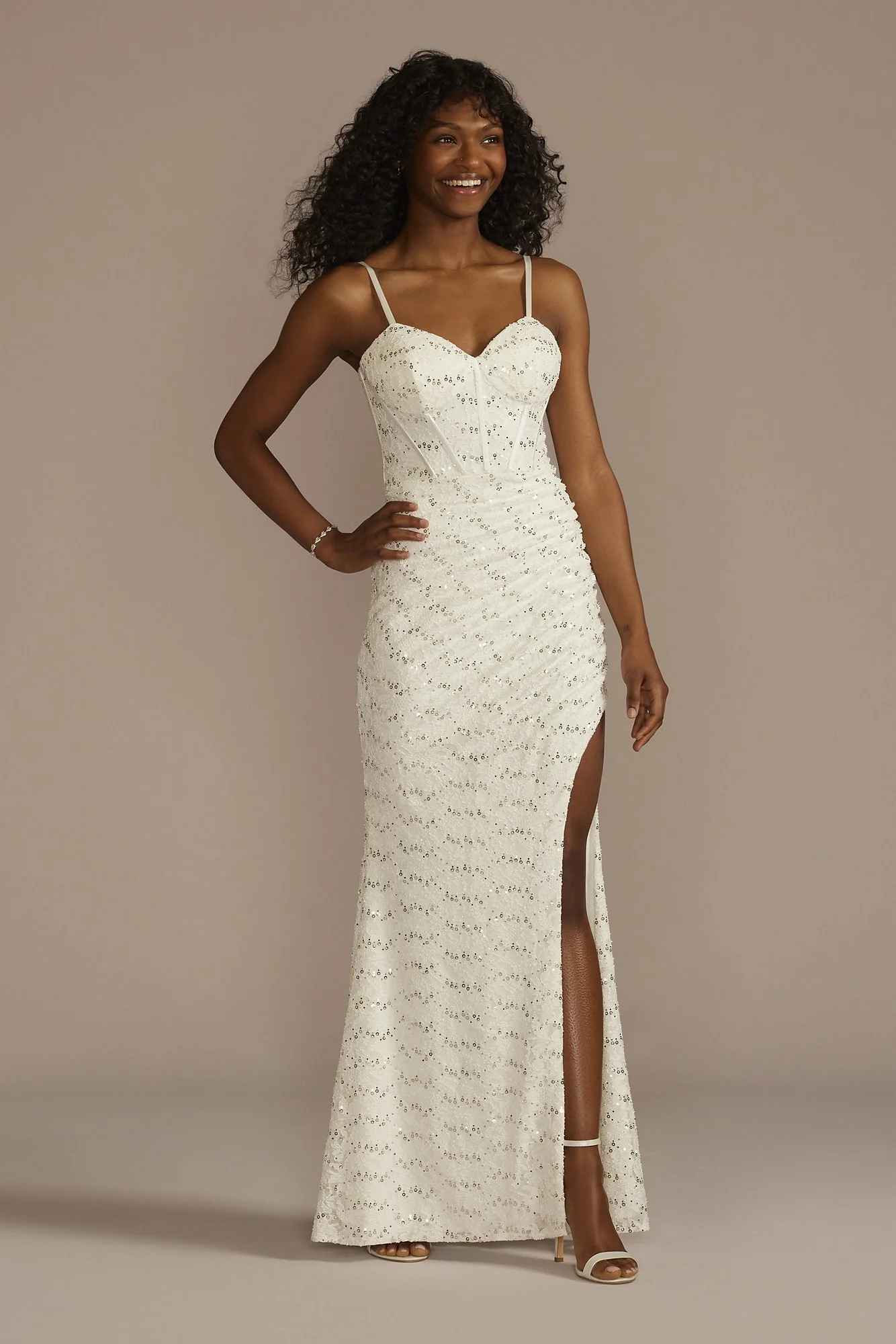 Sequin Lace Corset Sheath Wedding Dress - Image 6