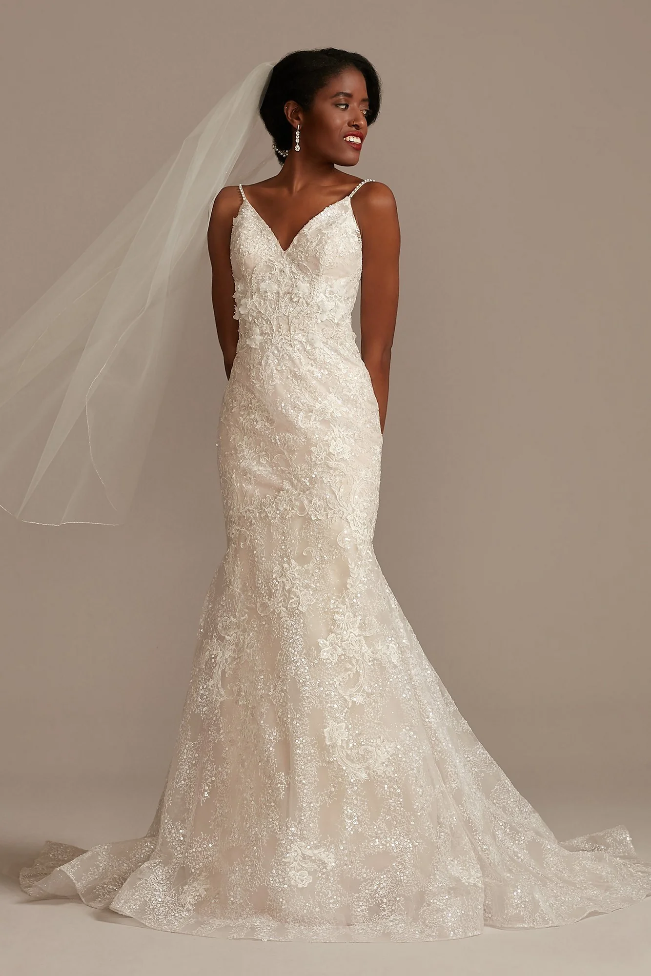 Sequin Lace Mermaid Wedding Dress with 3D Florals