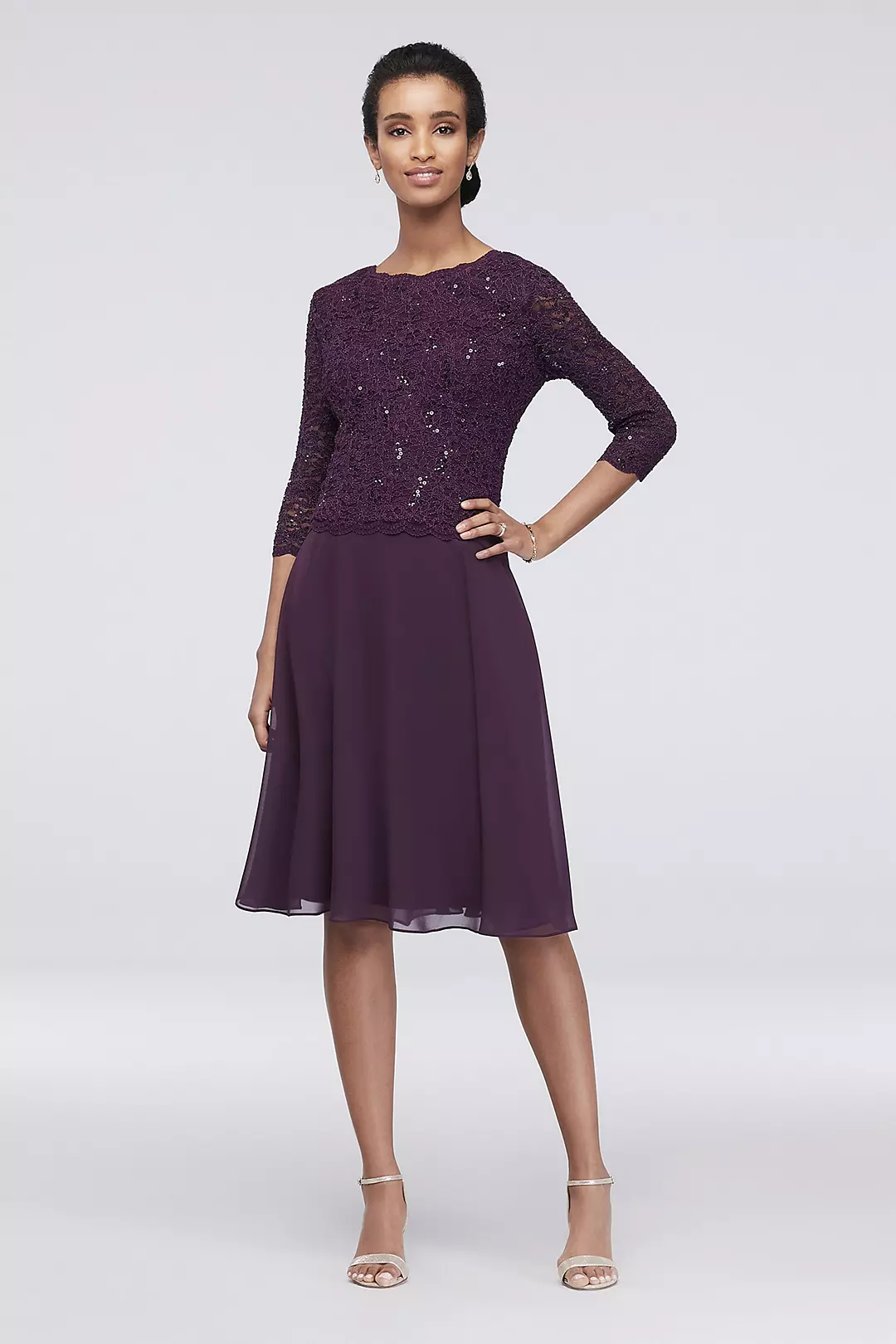 Sequin Lace Scoopneck Short A-Line Petite Dress - Image 3