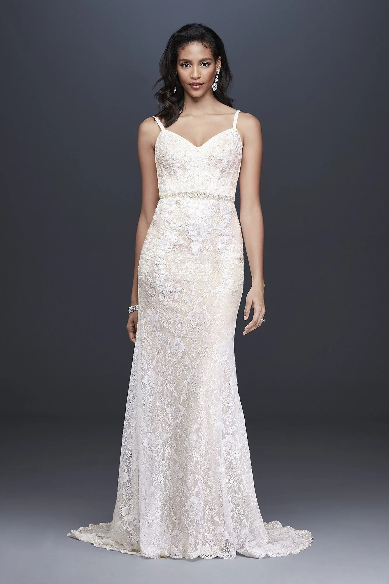 Lace Wedding Dress with Crystal Belt - Image 5