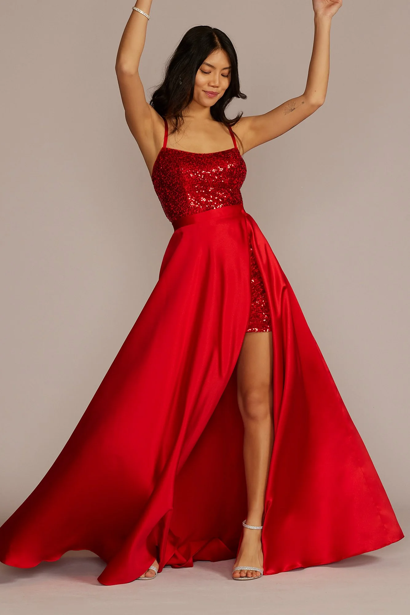 Sequin Mini Homecoming Dress with Removable Skirt - Image 2