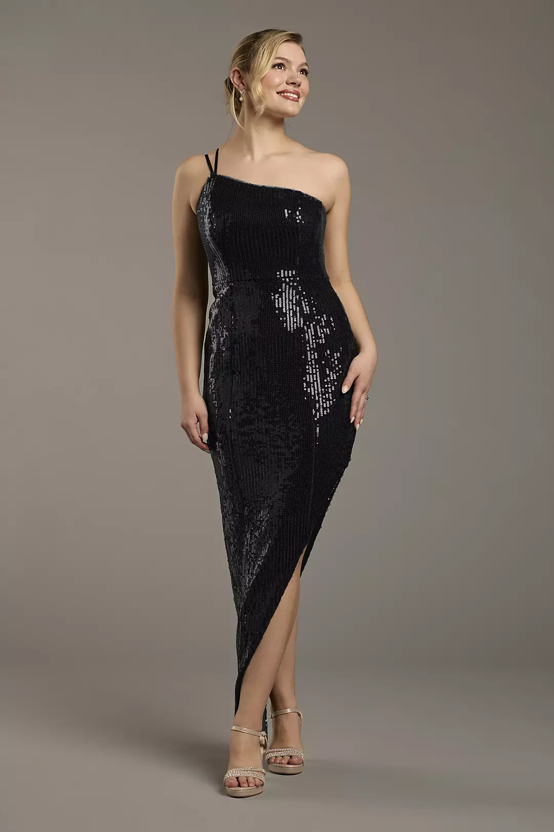 Sequin One-Shoulder Asymmetrical Sheath Dress - Image 11