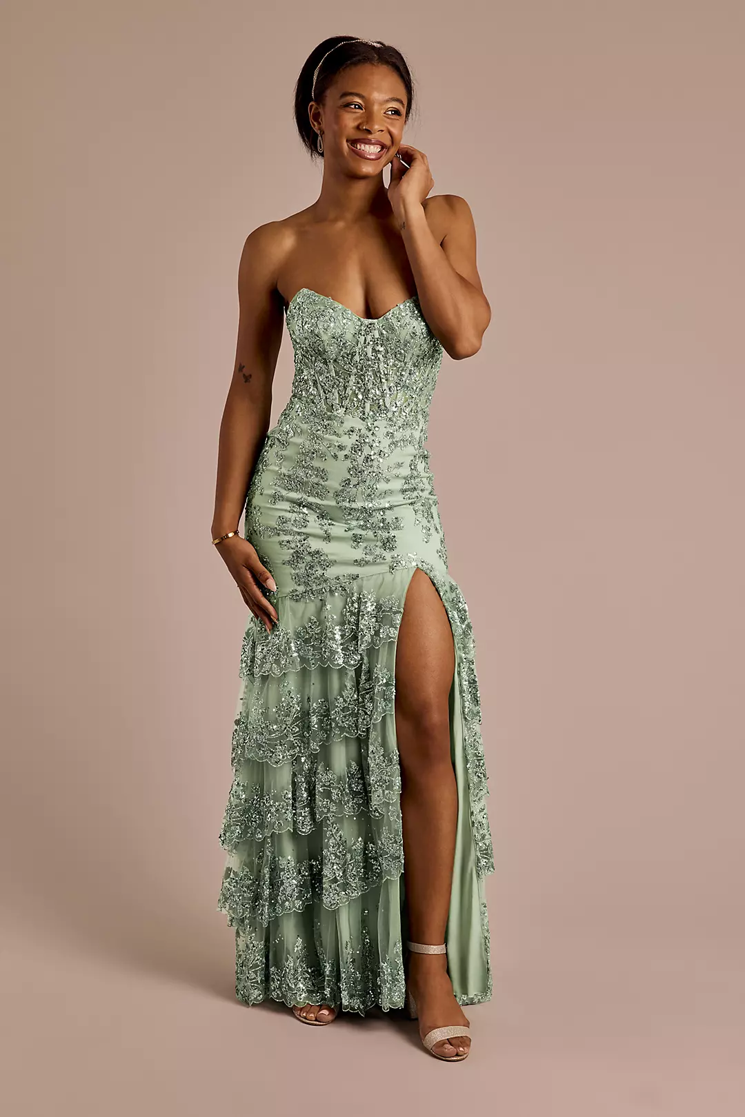 Sequin Ruffle Tiered Mermaid Dress - Image 3