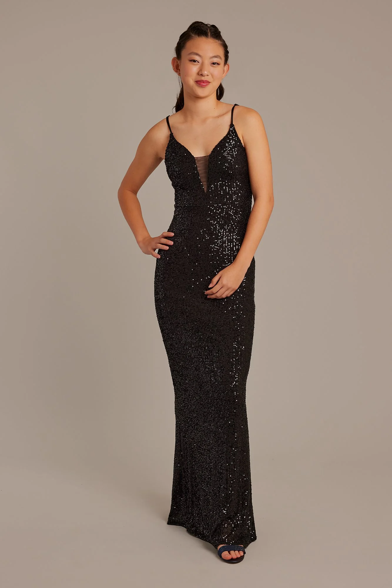 Sequin Sheath Dress with Illusion Plunge - Image 3
