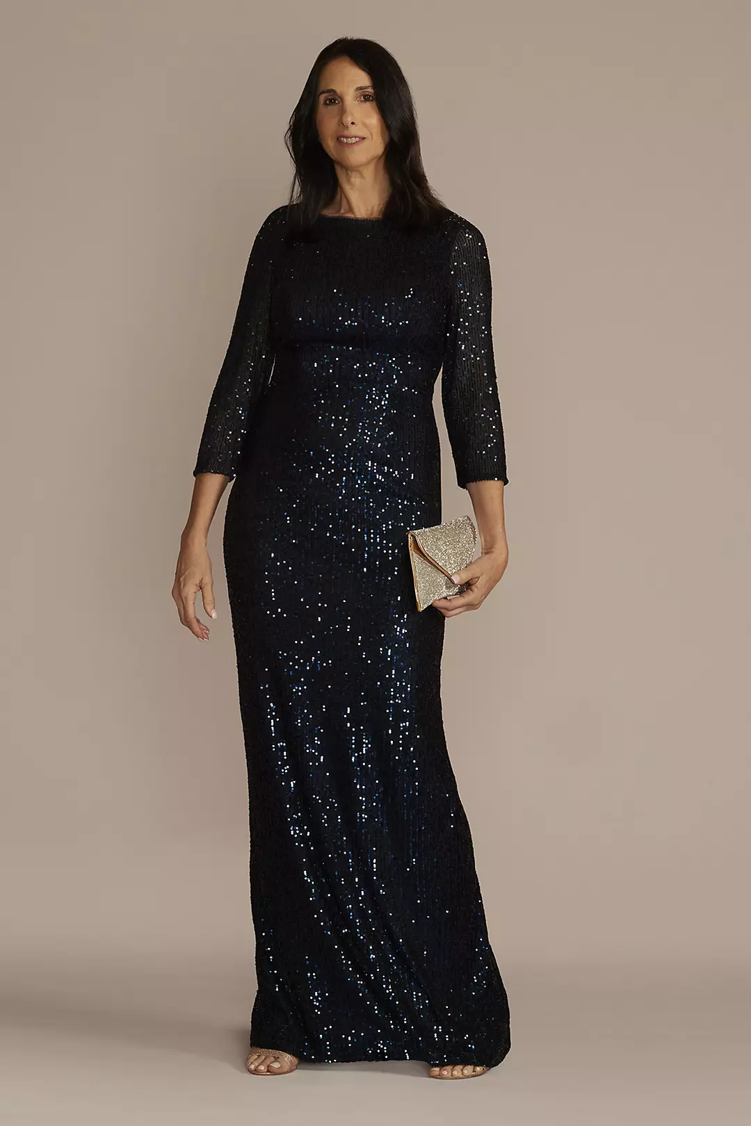 Sequin Sheath with Three-Quarter Illusion Sleeves - Image 2