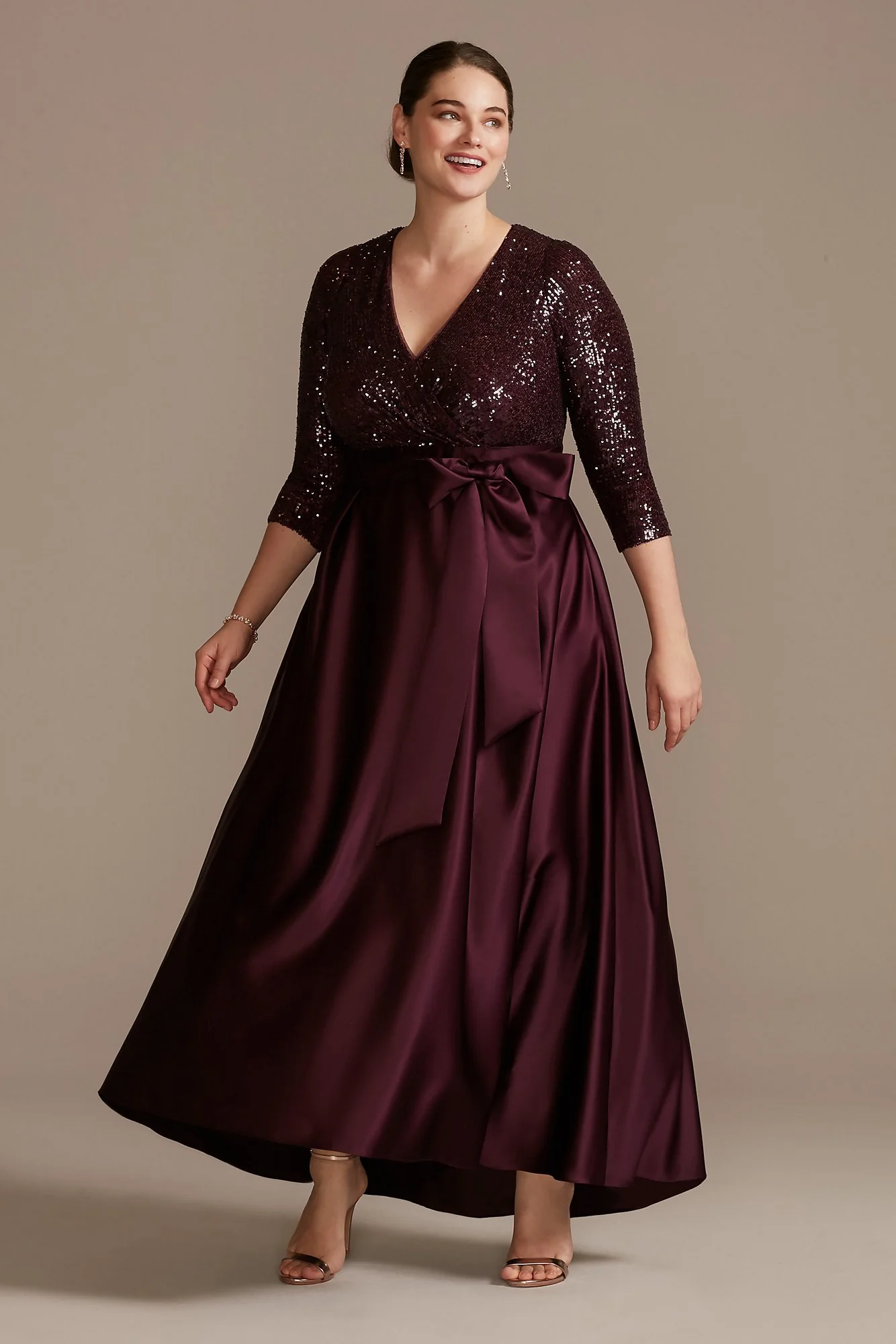 Sequin Surplice Plus Size Satin Dress