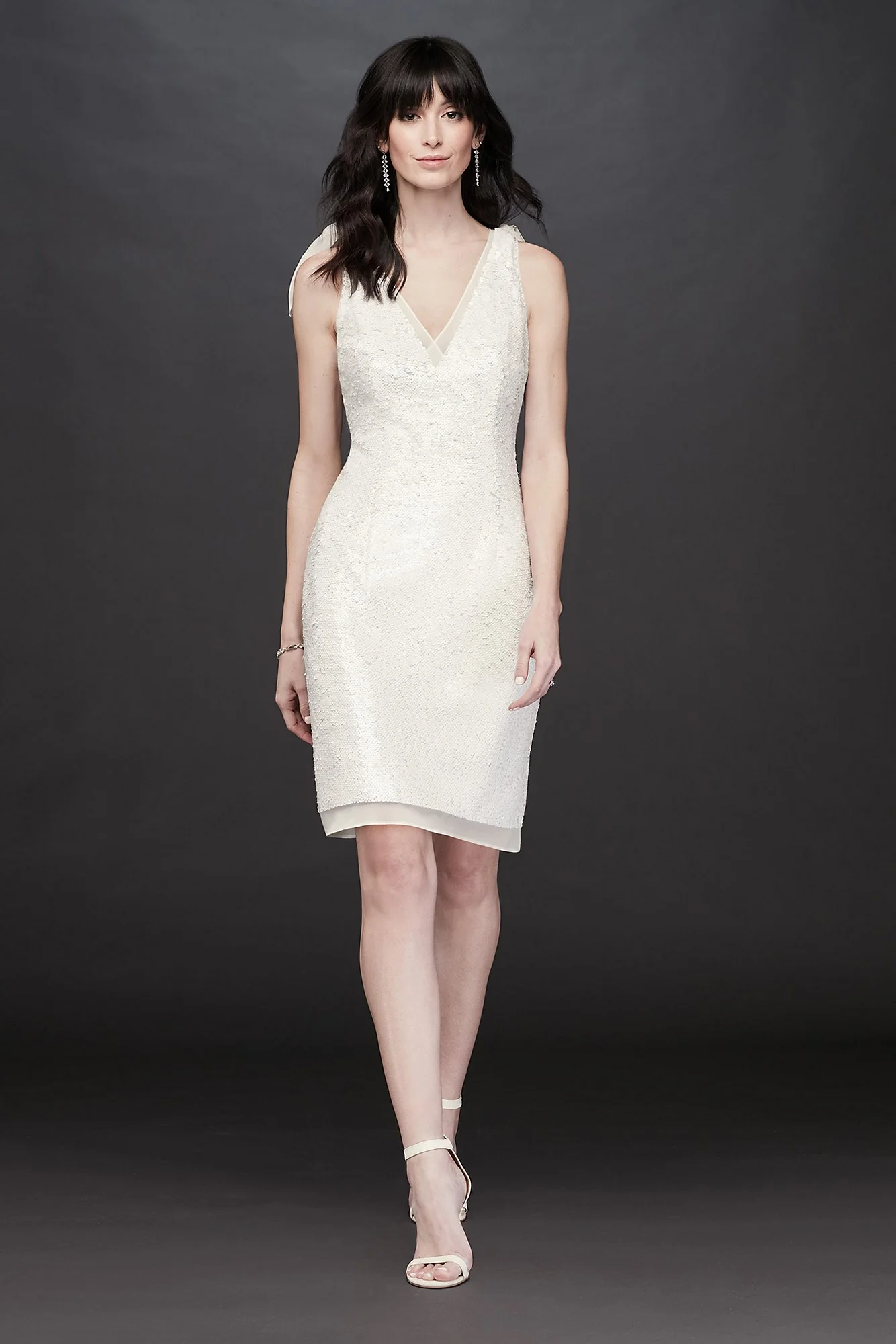 Sequin V-Neck Short Tank Dress with Chiffon Bows - Image 2