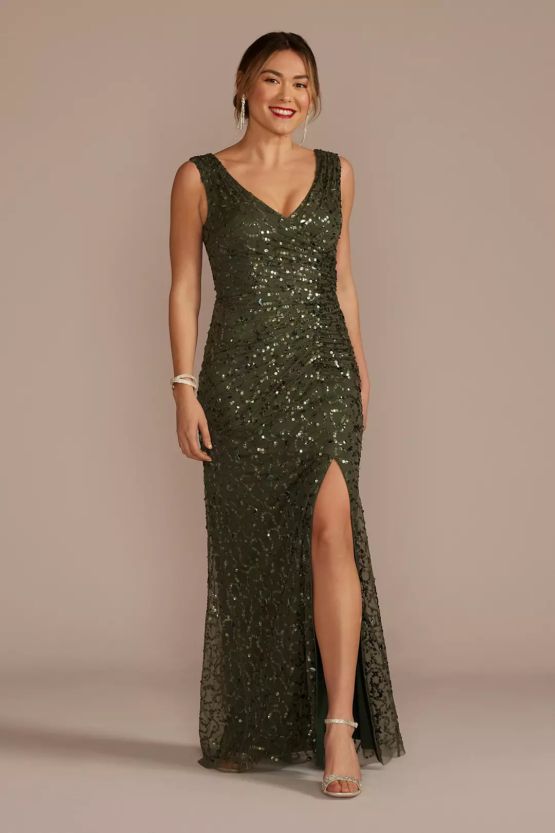 Sequin V-Neck Tank Sheath Dress with Slit - Image 8