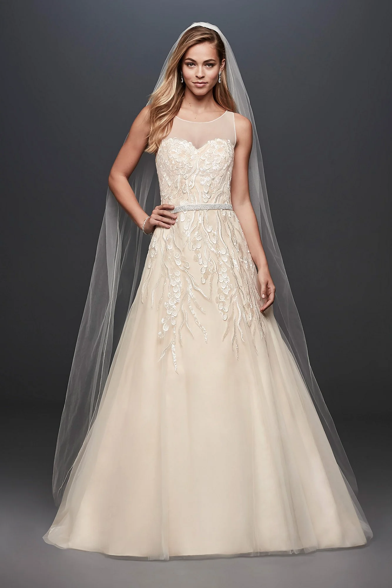Sequin Vines Tulle Ball Gown Wedding Dress