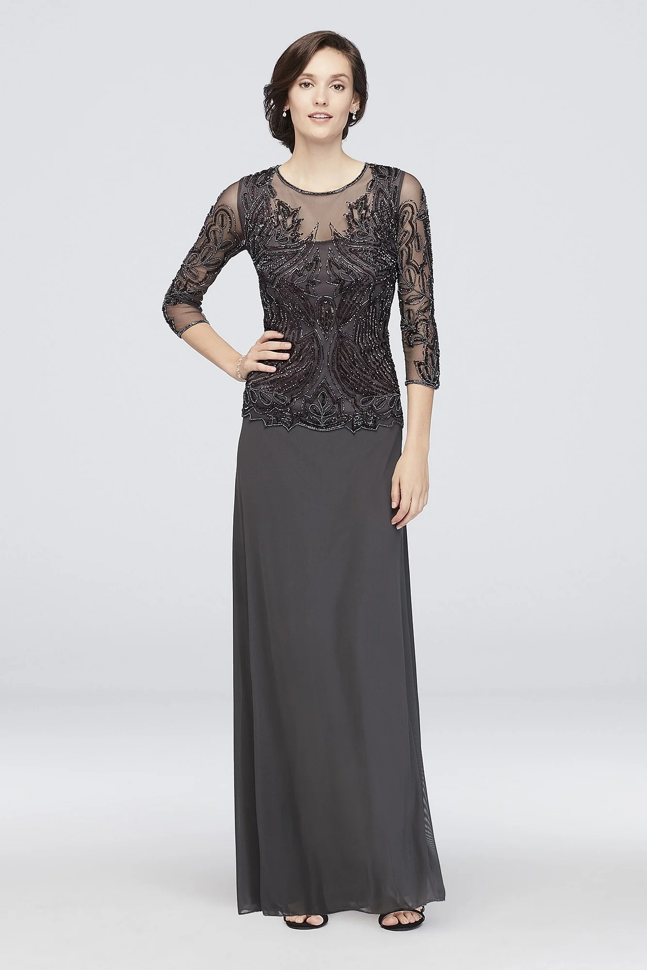 Sequined and Beaded Long Mesh Dress - Image 3