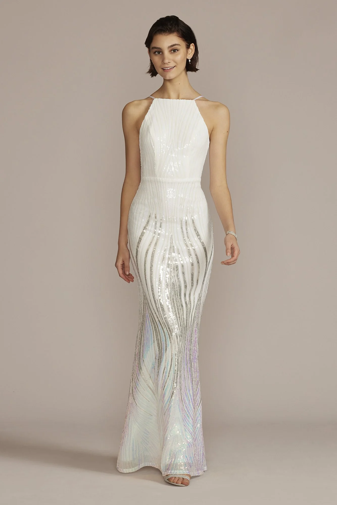 Sequined Halter Neck Patterned Sheath Dress