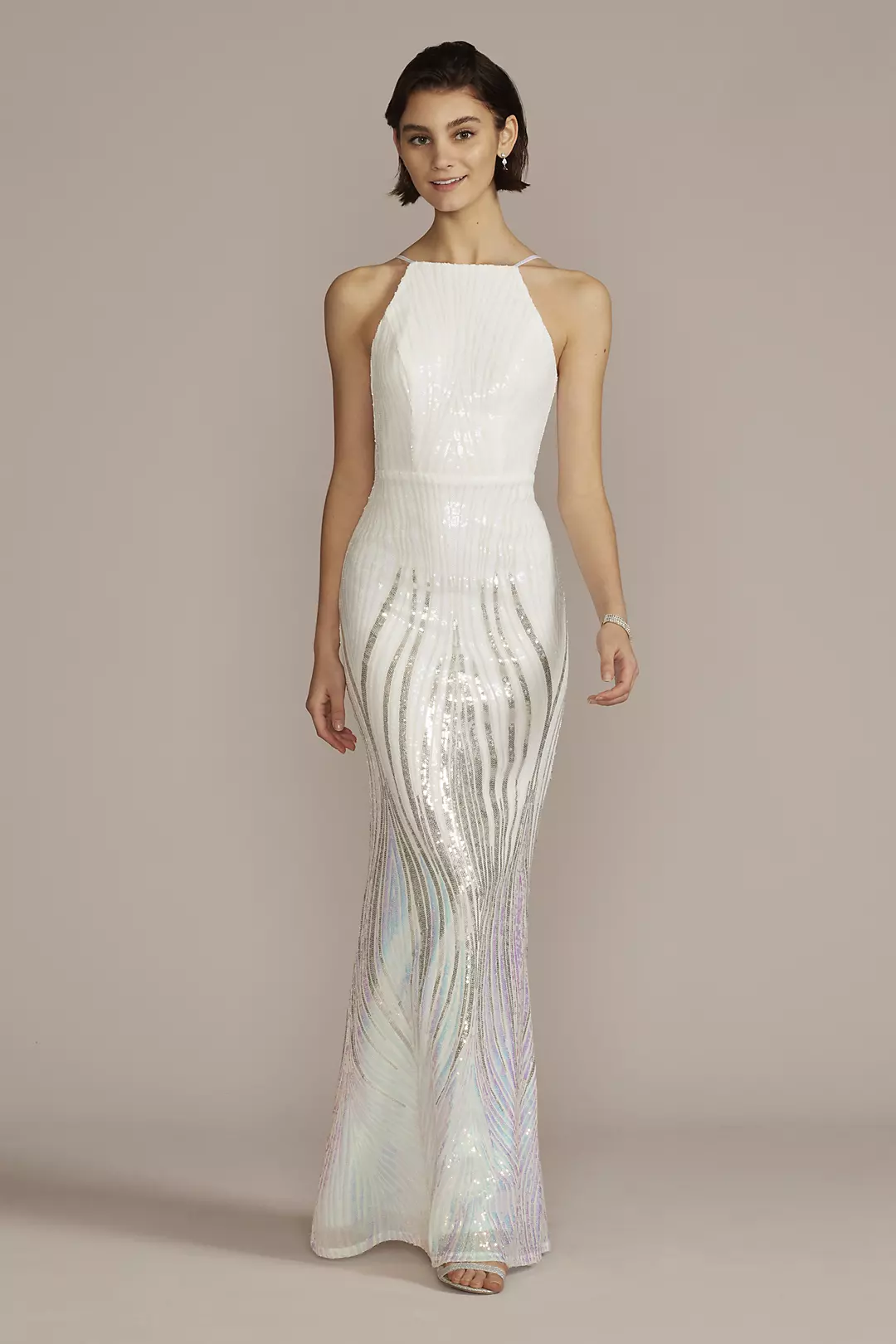 Sequined Halter Neck Patterned Sheath Dress - Image 6