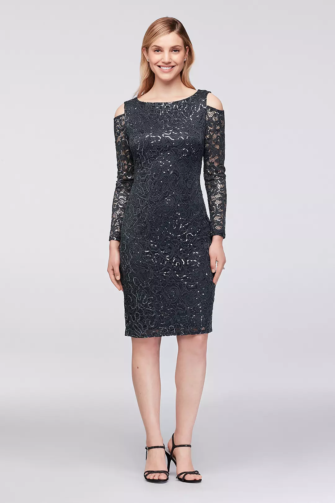 Sequined Lace Cold-Shoulder Cocktail Dress